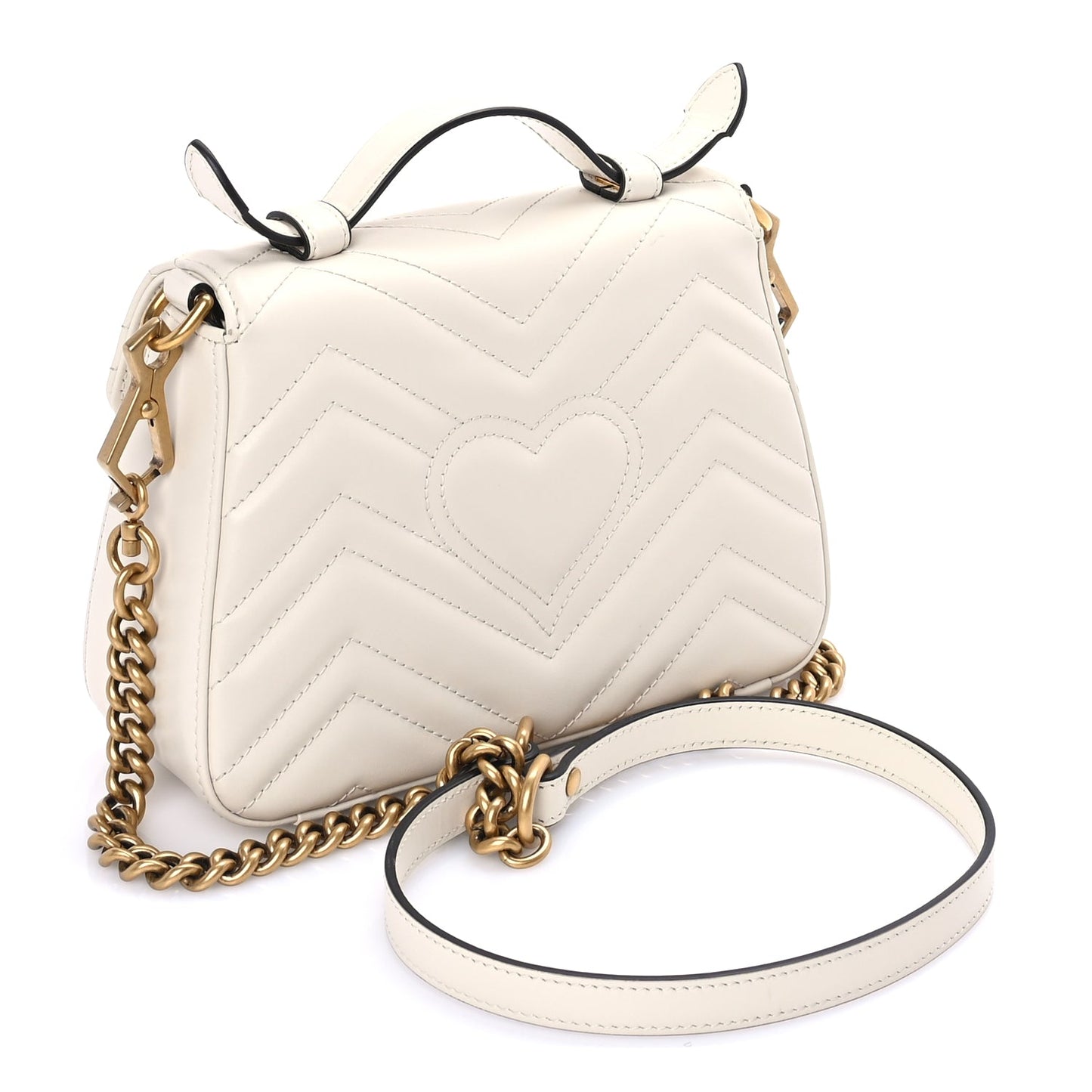 Gucci Calfskin Matelasse Mini GG Marmont Top Handle Shoulder Bag  White
