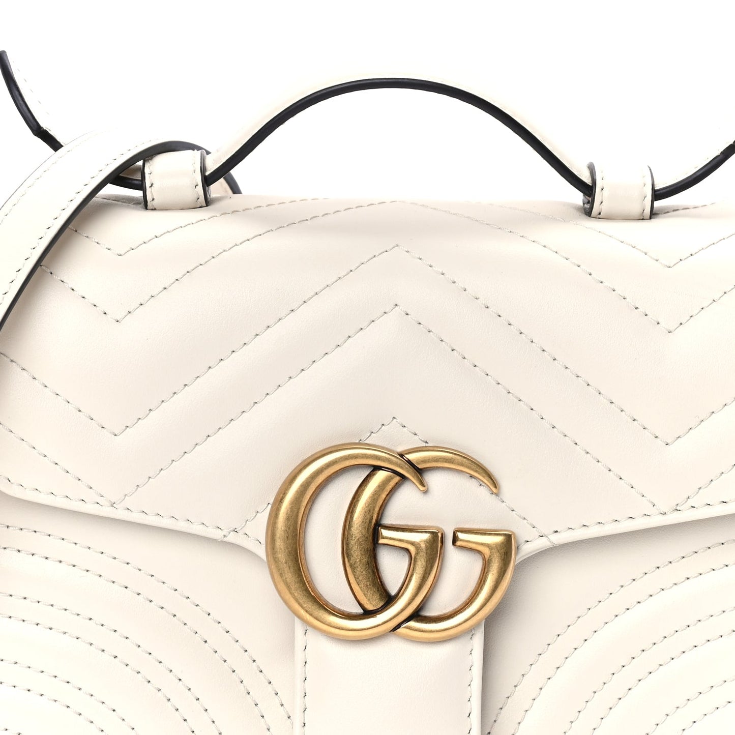 Gucci Calfskin Matelasse Mini GG Marmont Top Handle Shoulder Bag  White
