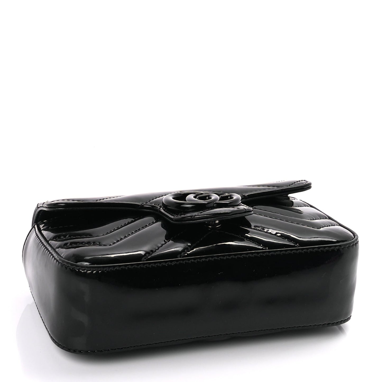 Gucci Patent Lambskin Enamel Matelasse Monochrome Super Mini GG Marmont Shoulder Bag  Black