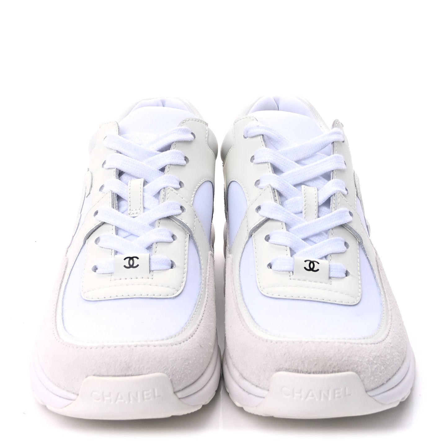 Chanel Suede Calfskin Fabric CC Sneakers 37.5 White