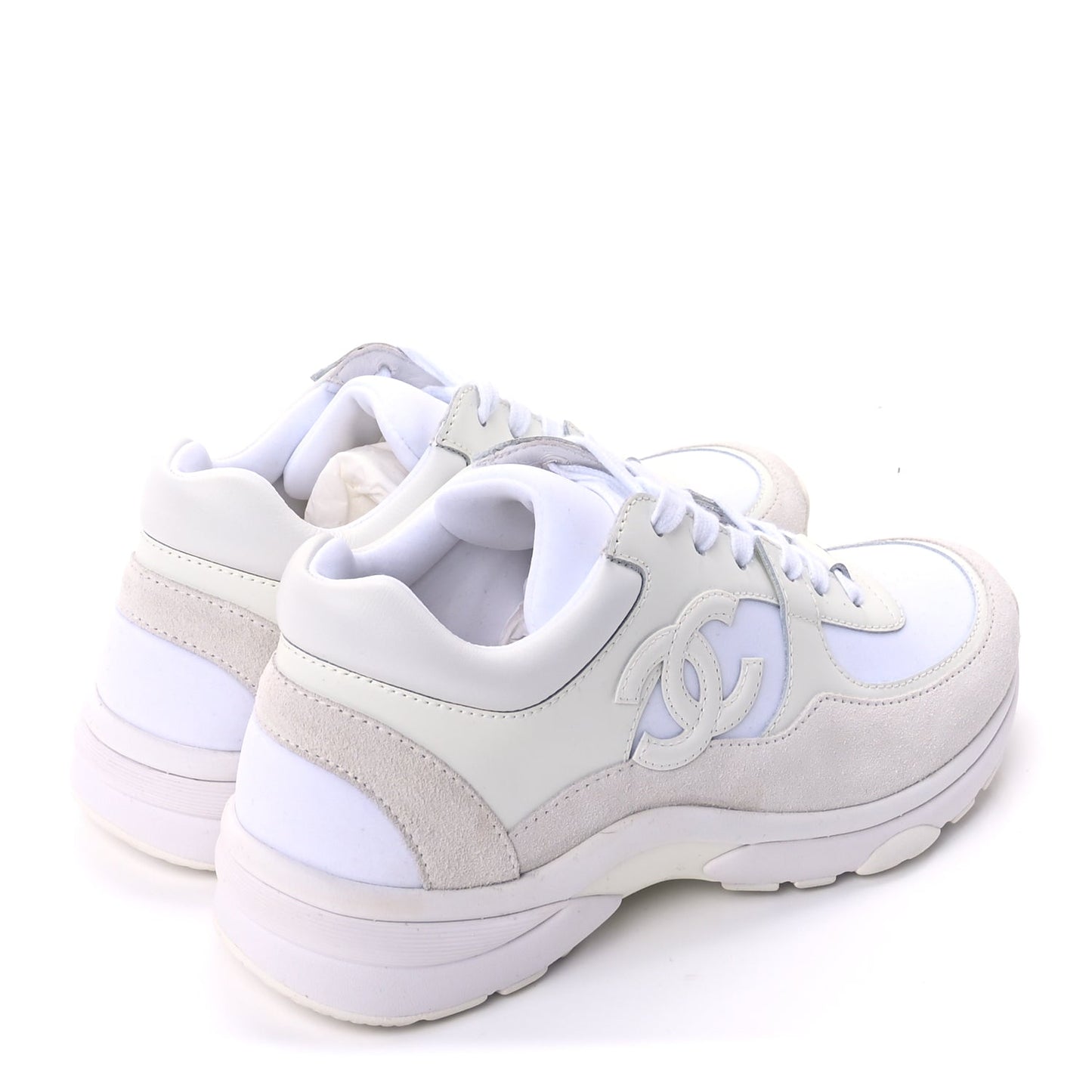 Chanel Suede Calfskin Fabric CC Sneakers 37.5 White