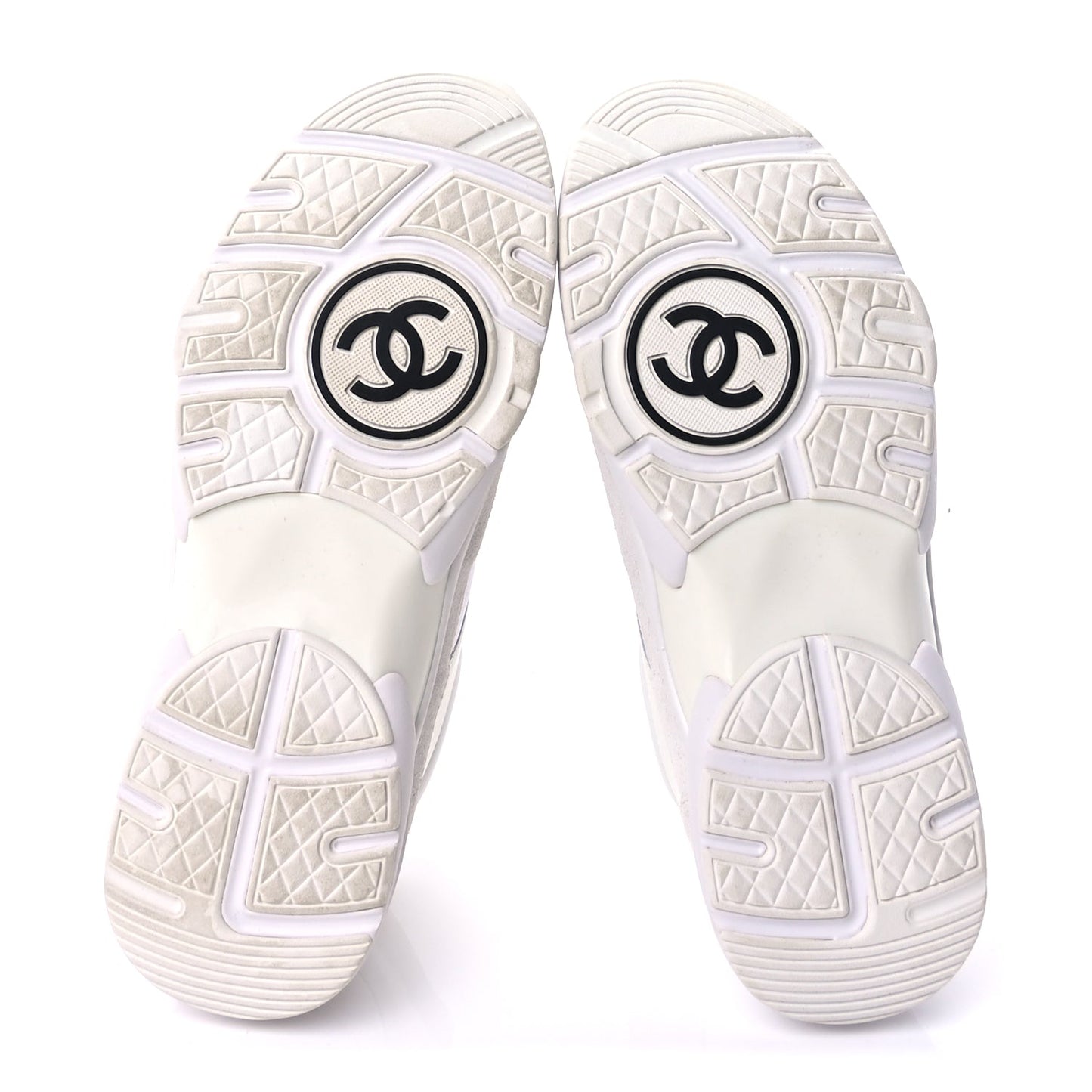 Chanel Suede Calfskin Fabric CC Sneakers 37.5 White