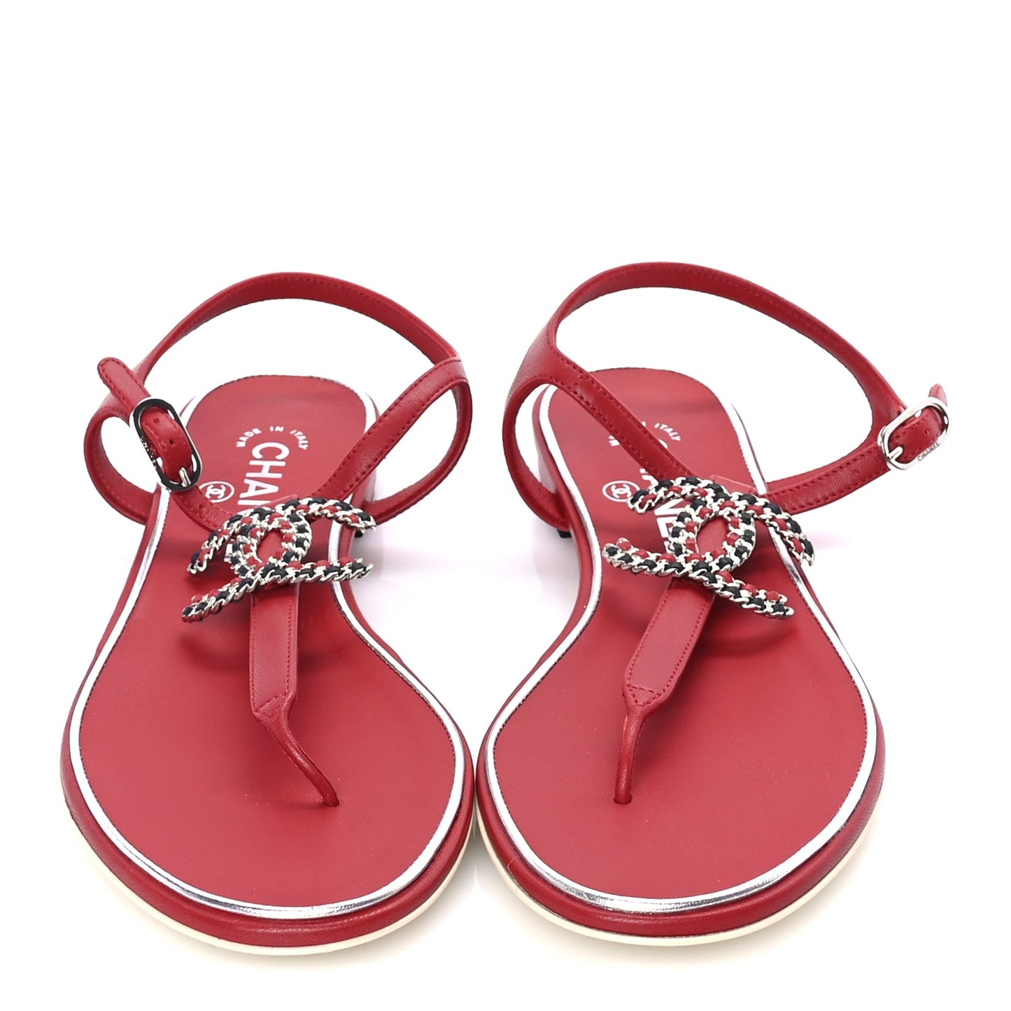 Chanel Lambskin CC Chain Thong Sandal 38 Red