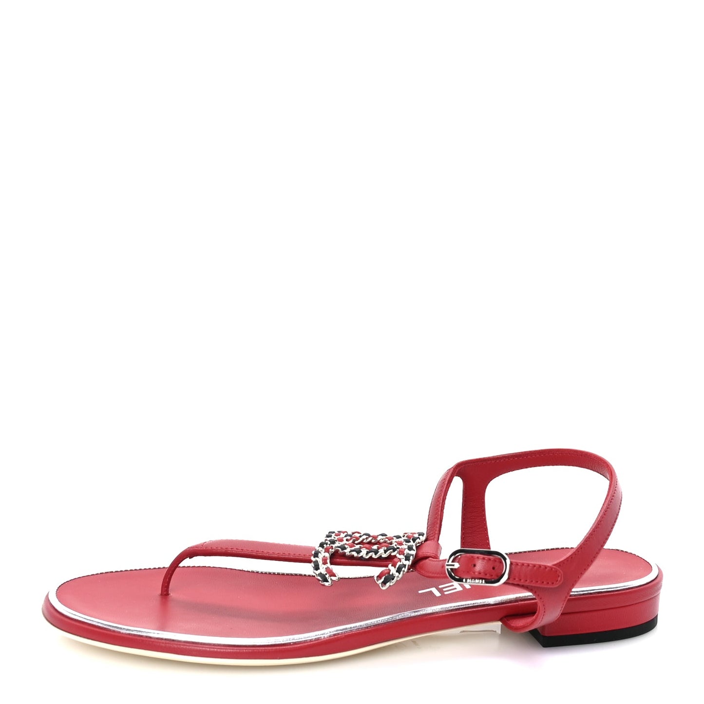 Chanel Lambskin CC Chain Thong Sandal 38 Red