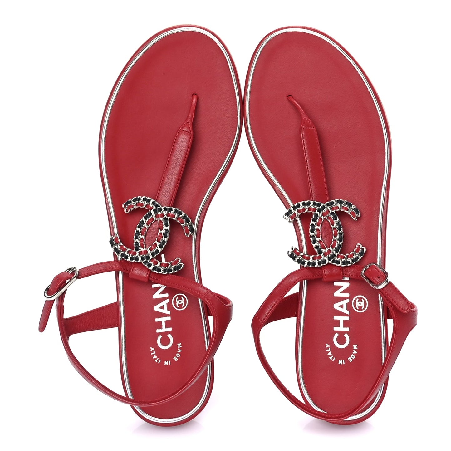 Chanel Lambskin CC Chain Thong Sandal 38 Red