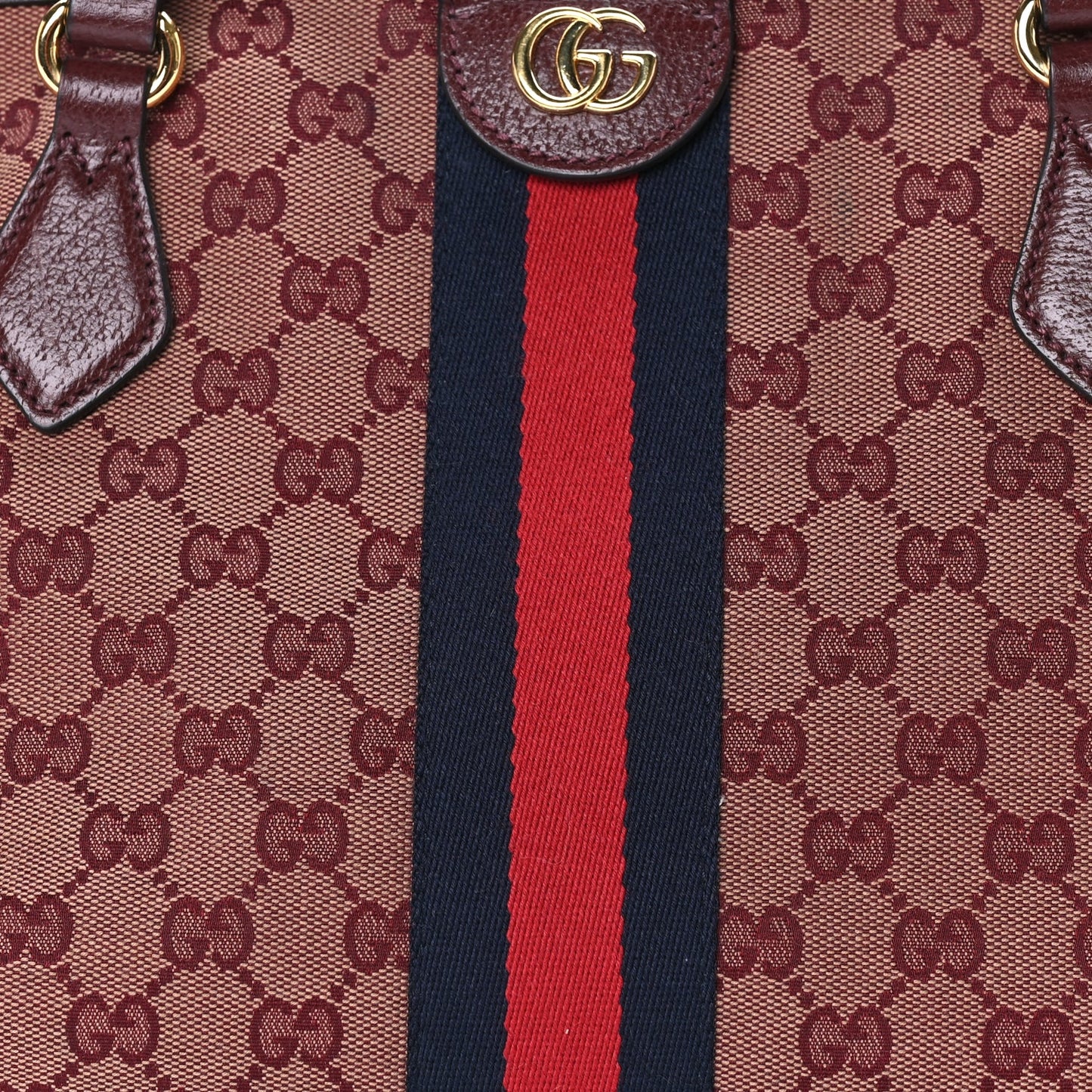 Gucci Monogram Textured Dollar Calfskin Web Medium Ophidia Shopping Tote  Sahara Rubino Chardonnay
