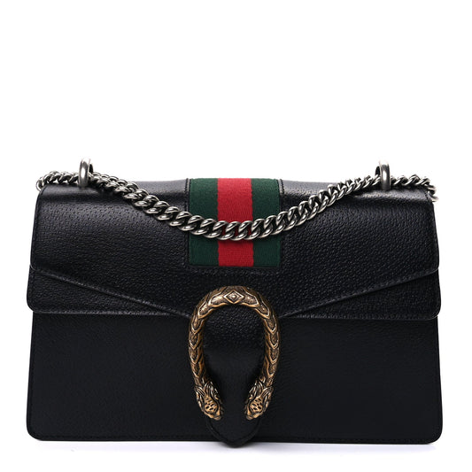Gucci Calfskin Web Small Dionysus Shoulder Bag  Black