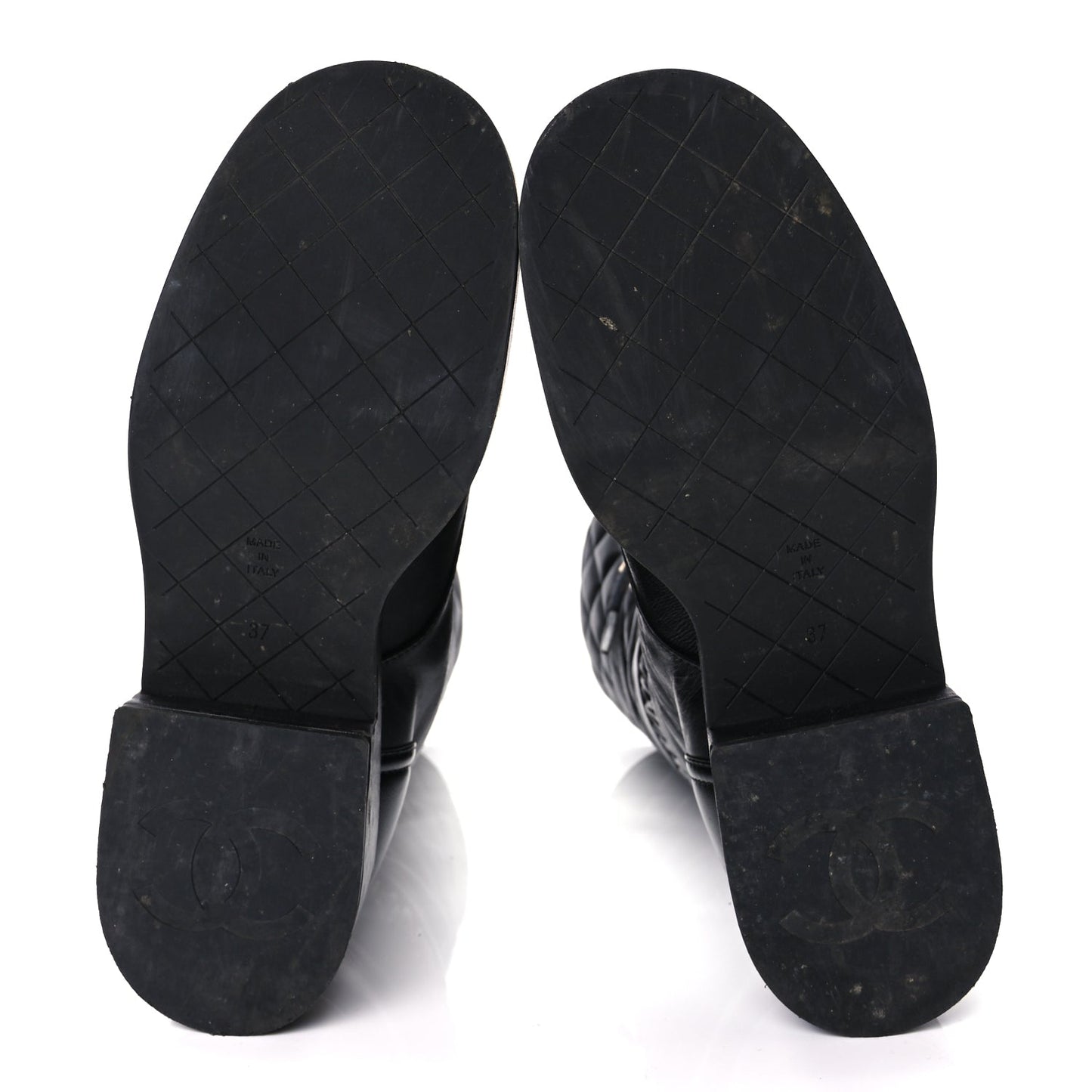 Chanel Lambskin Quilted Lace Up Combat Boots 37 Black