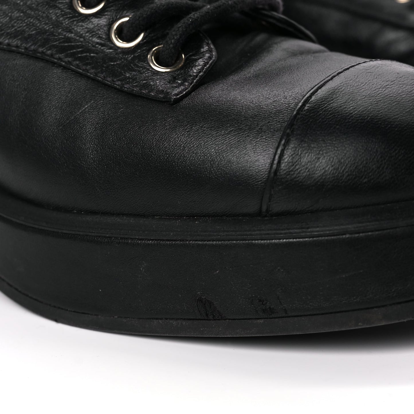 Chanel Lambskin Quilted Lace Up Combat Boots 37 Black