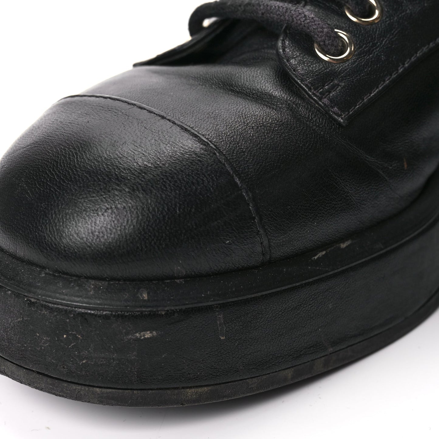 Chanel Lambskin Quilted Lace Up Combat Boots 37 Black