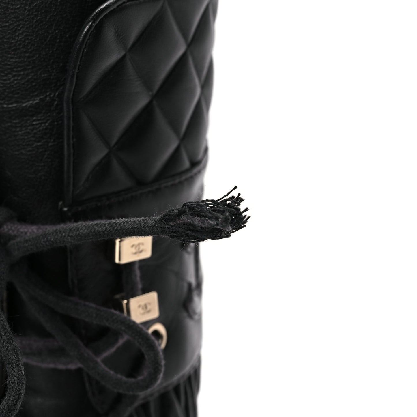 Chanel Lambskin Quilted Lace Up Combat Boots 37 Black