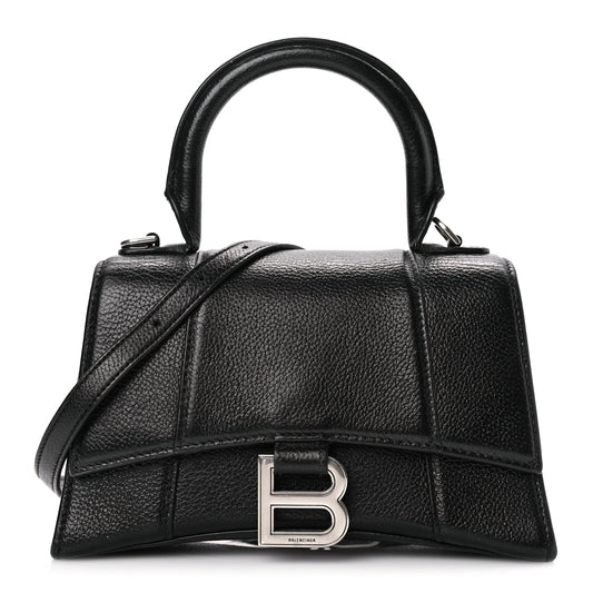 Balenciaga Grained Calfskin Hourglass Top Handle Bag XS Black