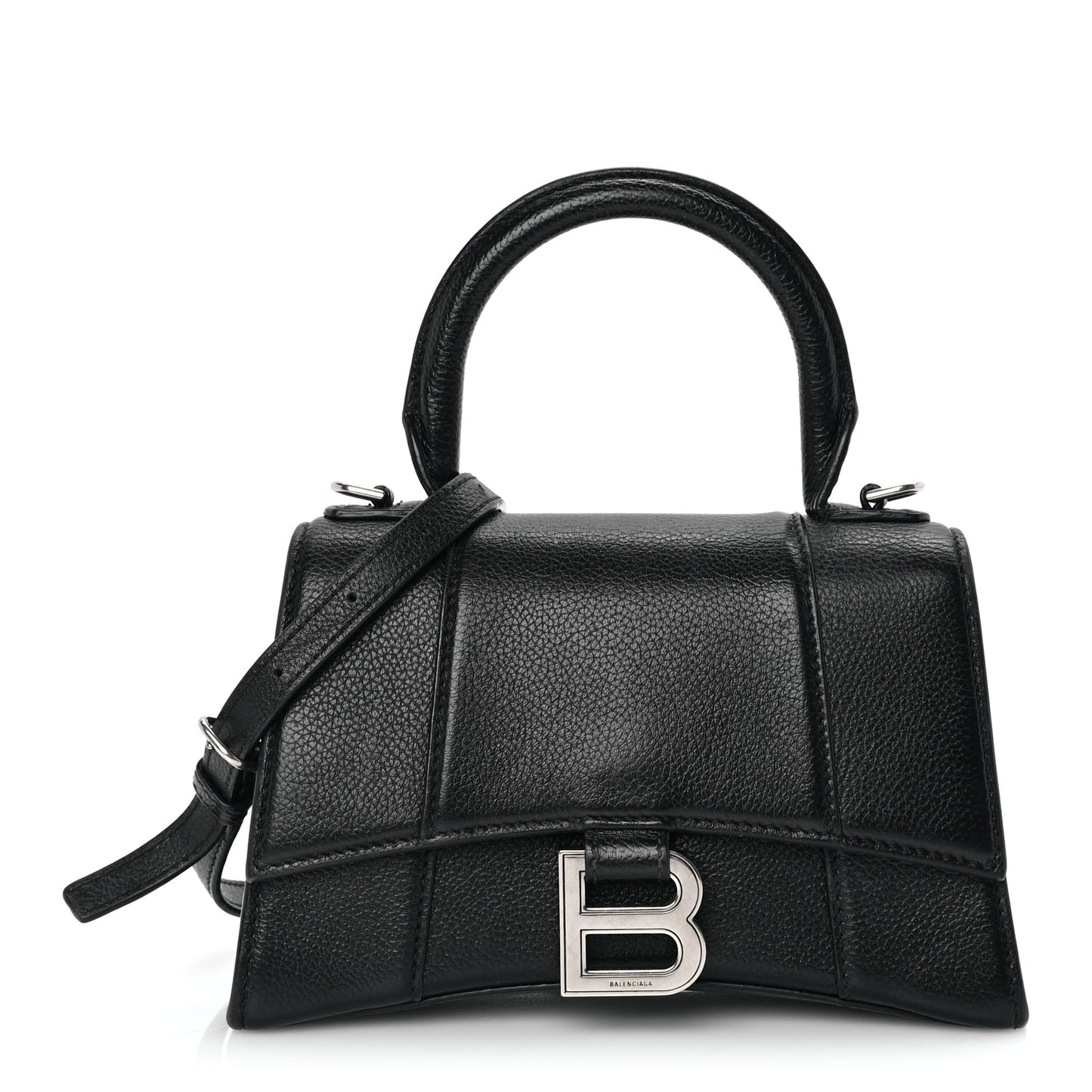 Balenciaga Grained Calfskin Hourglass Top Handle Bag XS Black