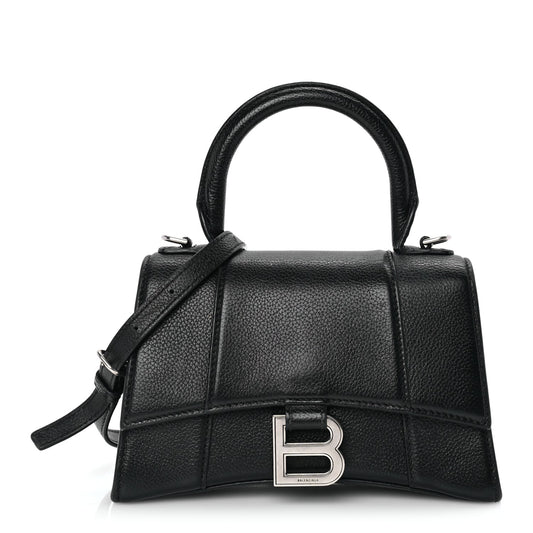 Balenciaga Grained Calfskin Hourglass Top Handle Bag XS Black