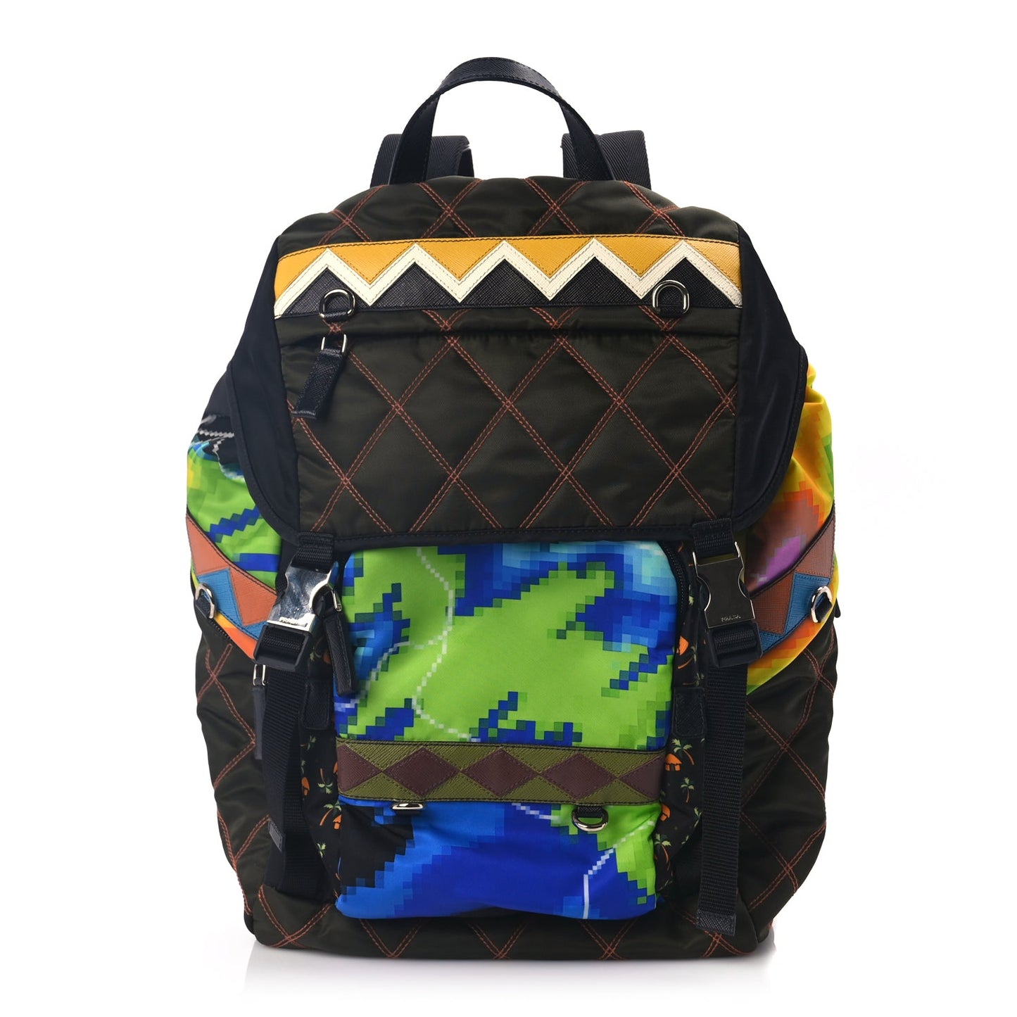 Prada Tessuto Nylon Impunturato Double Buckle Backpack Green