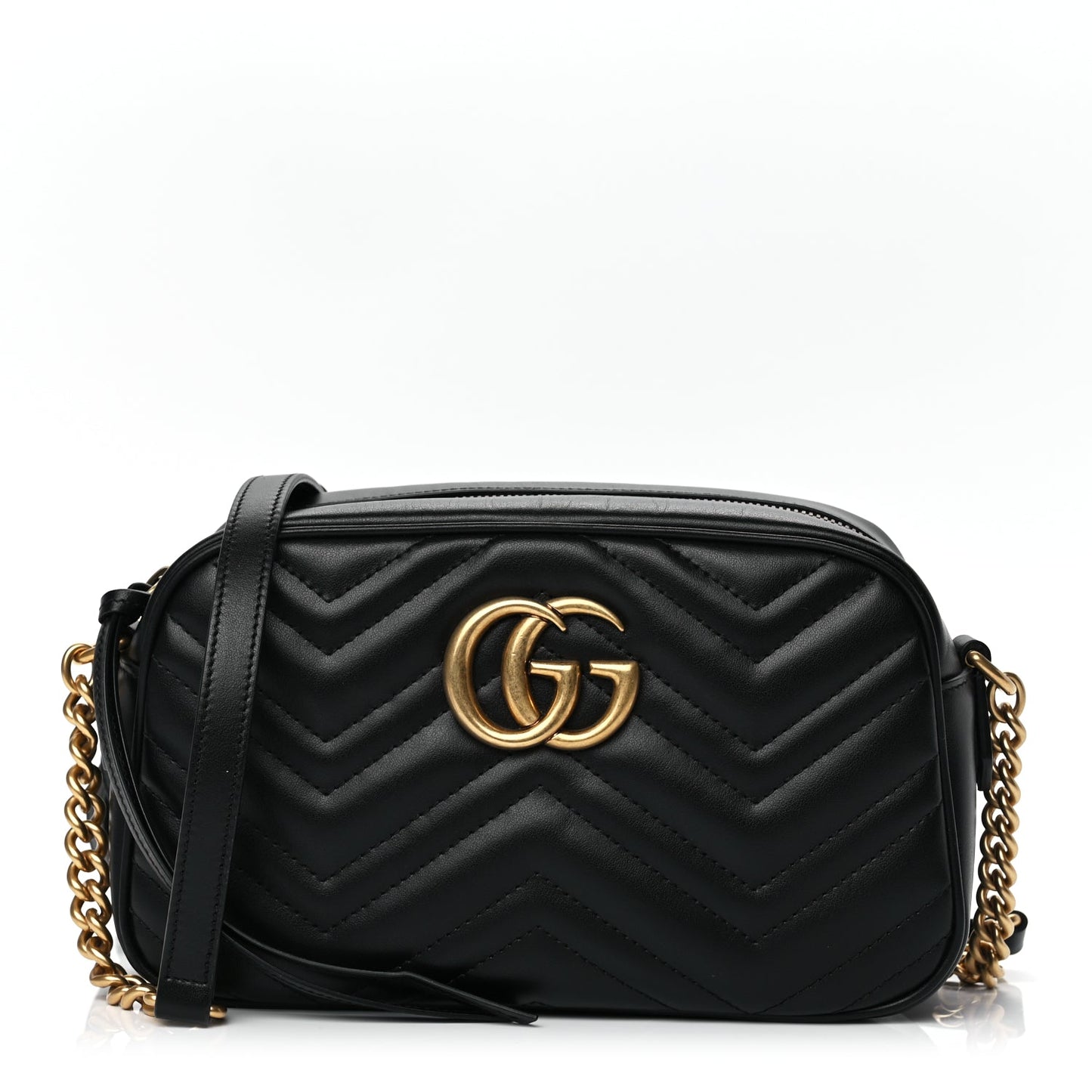 Gucci Calfskin Matelasse Small GG Marmont Chain Shoulder Bag Black