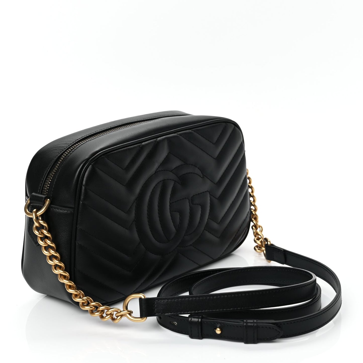 Gucci Calfskin Matelasse Small GG Marmont Chain Shoulder Bag Black