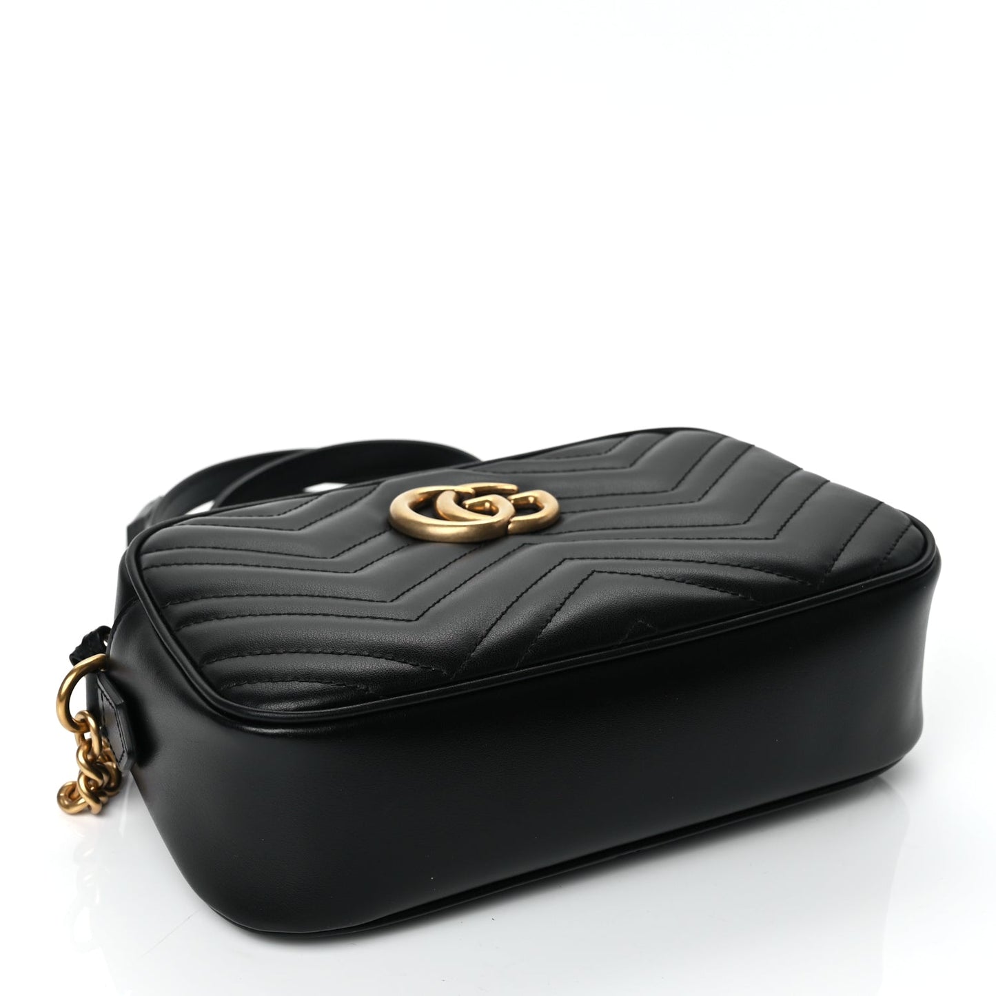 Gucci Calfskin Matelasse Small GG Marmont Chain Shoulder Bag Black