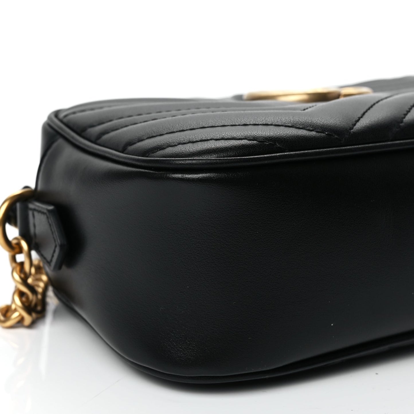 Gucci Calfskin Matelasse Small GG Marmont Chain Shoulder Bag Black