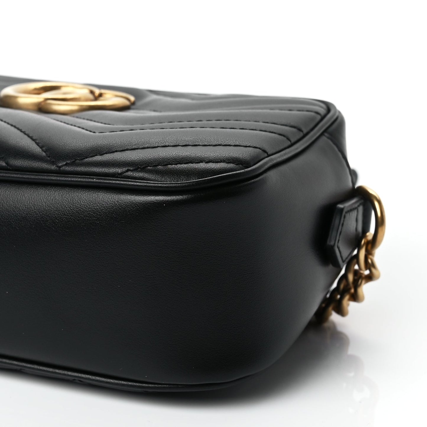 Gucci Calfskin Matelasse Small GG Marmont Chain Shoulder Bag Black