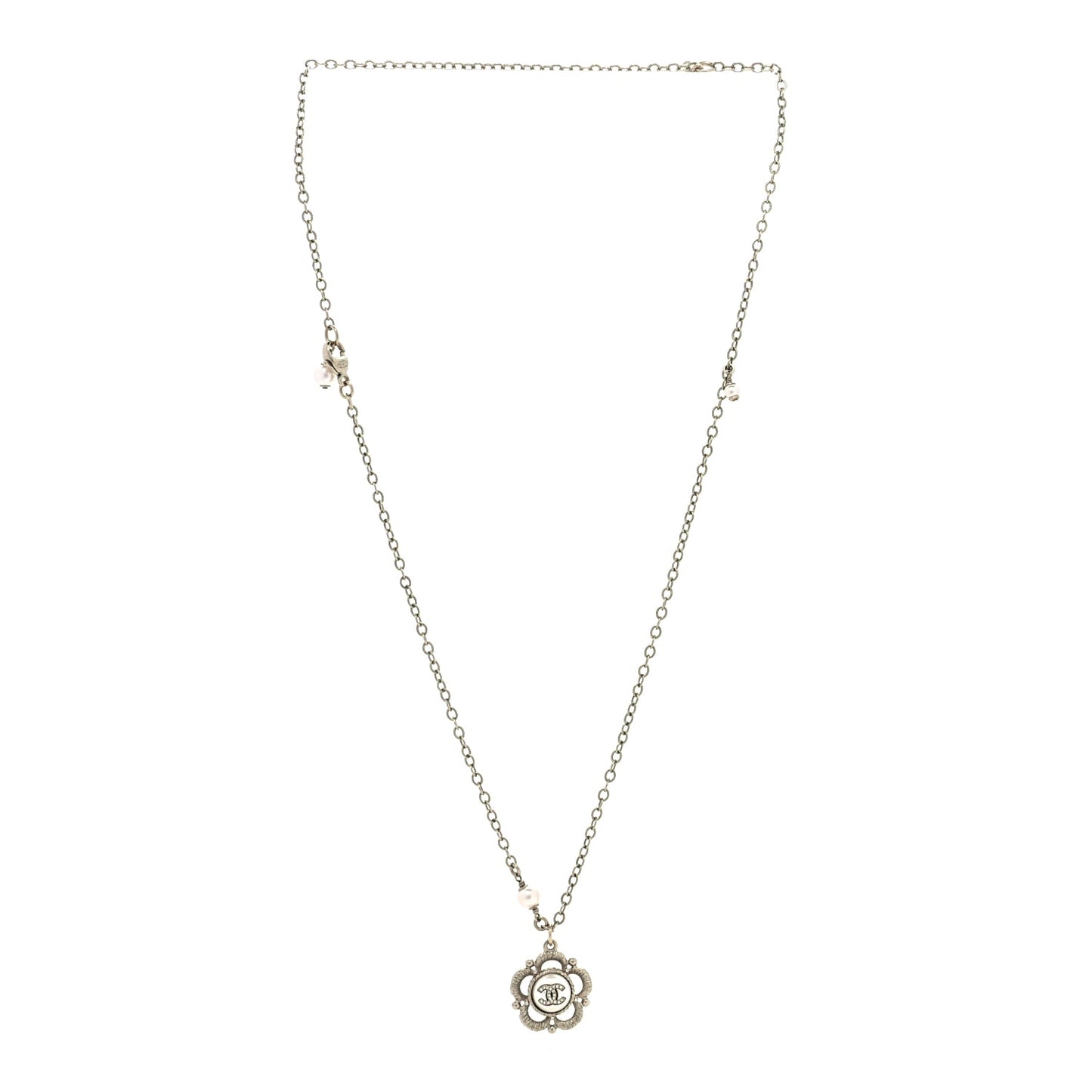 Chanel Crystal Pearl Camellia Necklace Gold