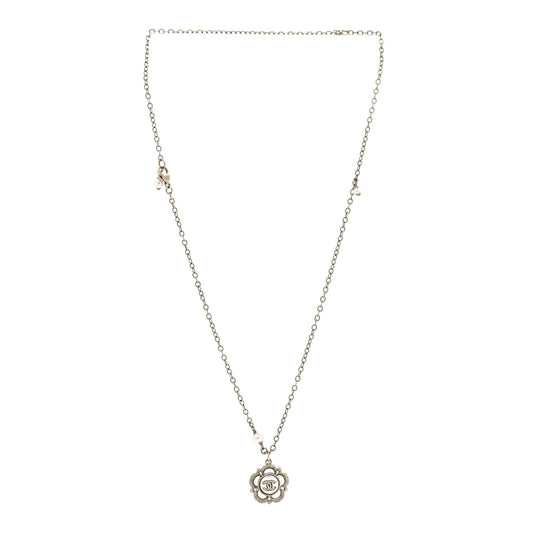 Chanel Crystal Pearl Camellia Necklace Gold
