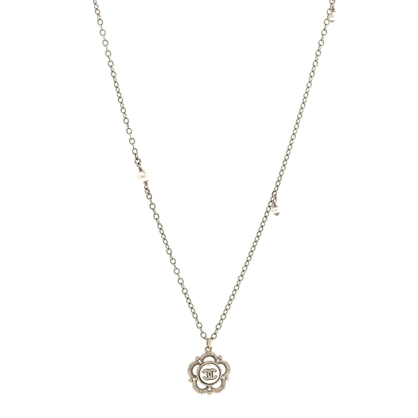 Chanel Crystal Pearl Camellia Necklace Gold