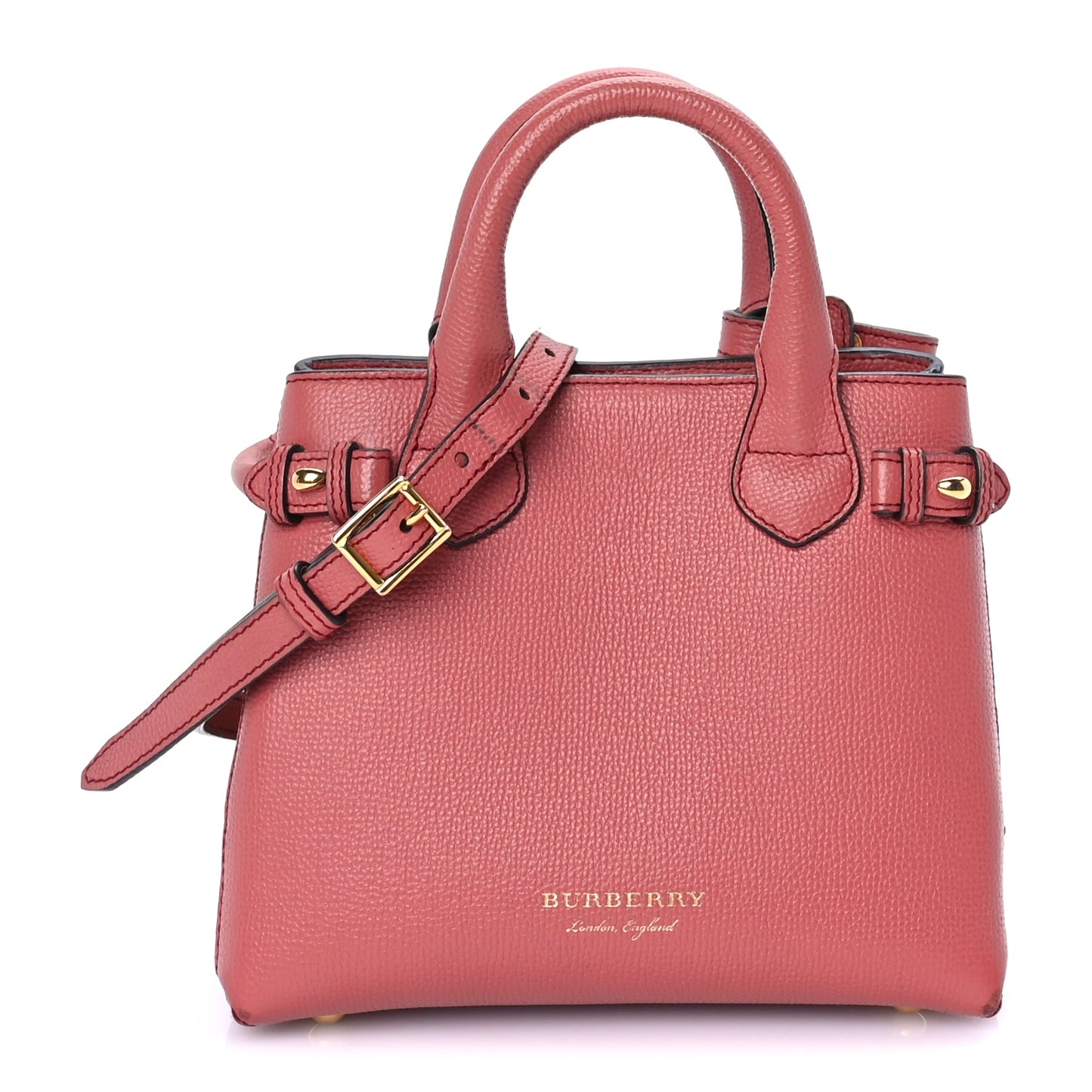 Burberry Grainy Calfskin House Check Small Banner Tote Cinnamon Red