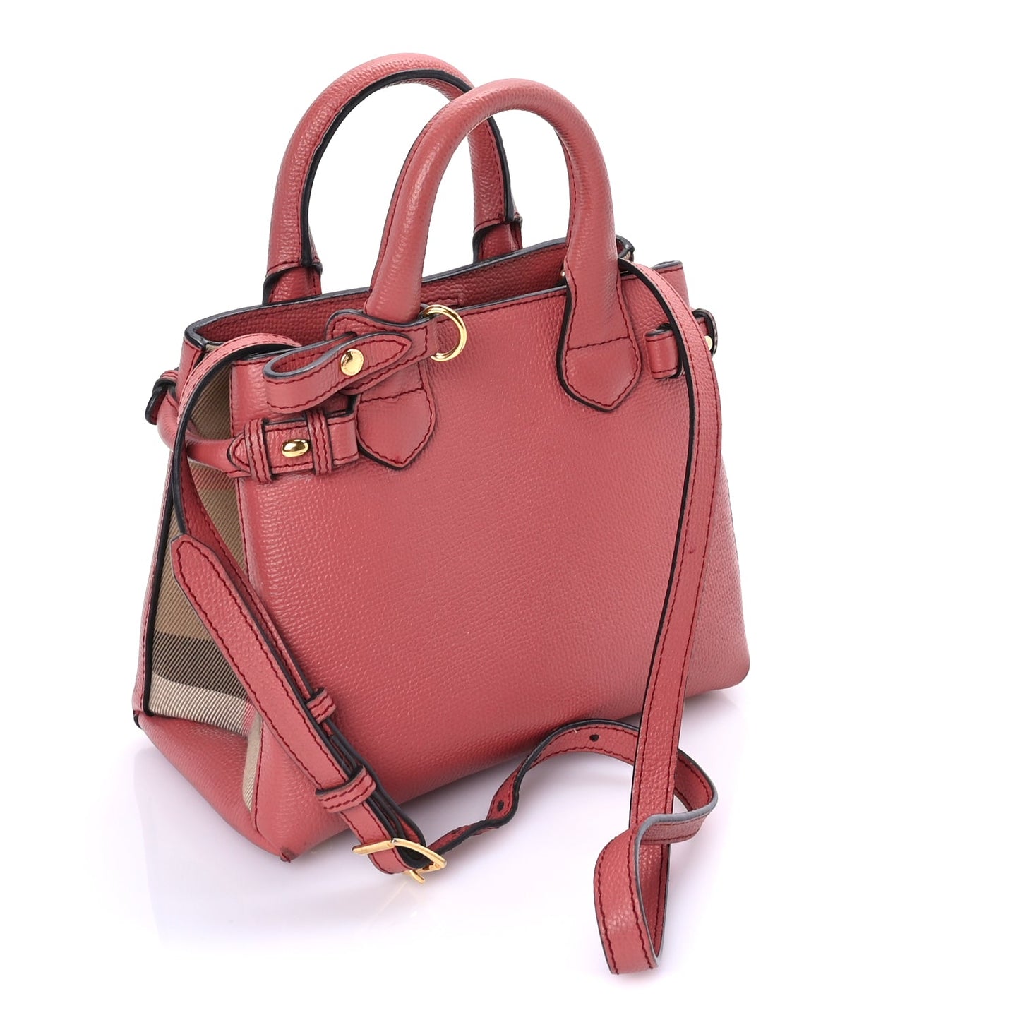 Burberry Grainy Calfskin House Check Small Banner Tote Cinnamon Red
