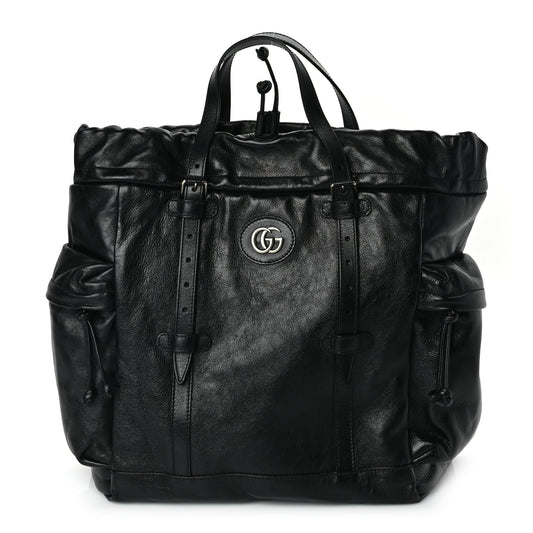 Gucci Piuma Lux Energy Monochrome Double G Drawstring Tote Black