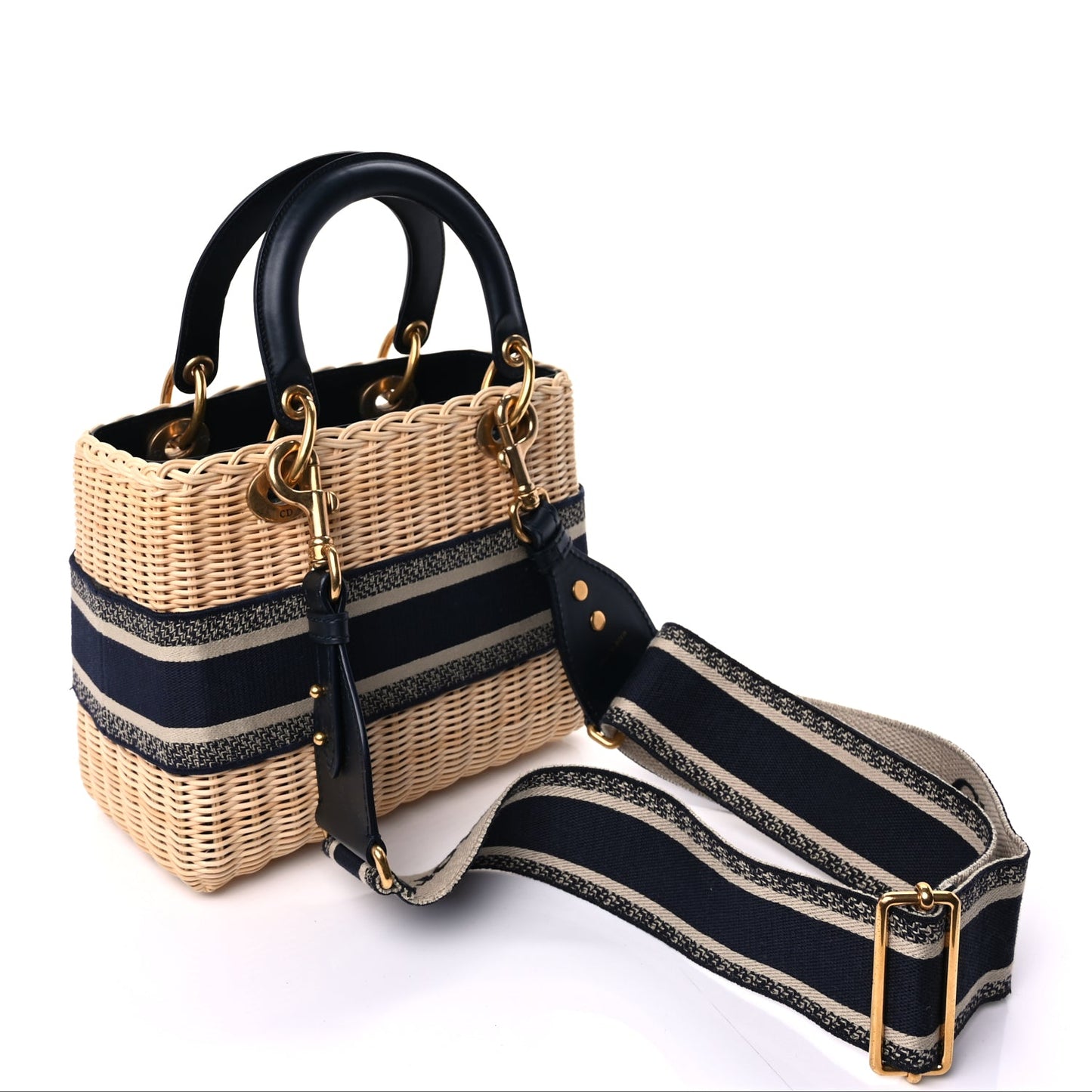Christian Dior Wicker Oblique Medium Lady Dior Bag Blue Multicolor