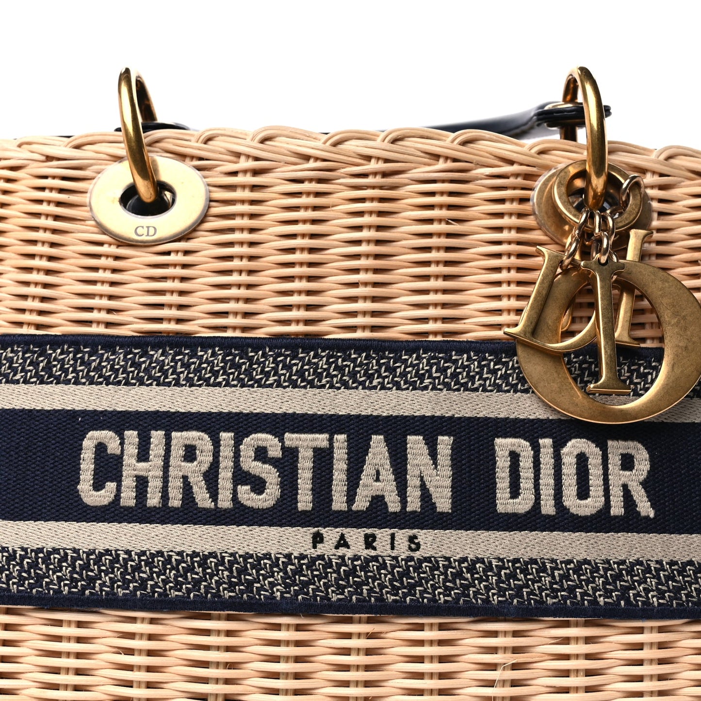 Christian Dior Wicker Oblique Medium Lady Dior Bag Blue Multicolor