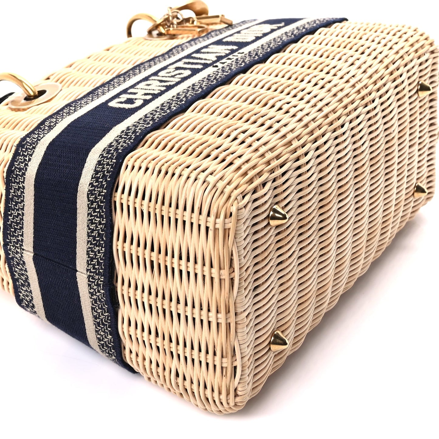 Christian Dior Wicker Oblique Medium Lady Dior Bag Blue Multicolor