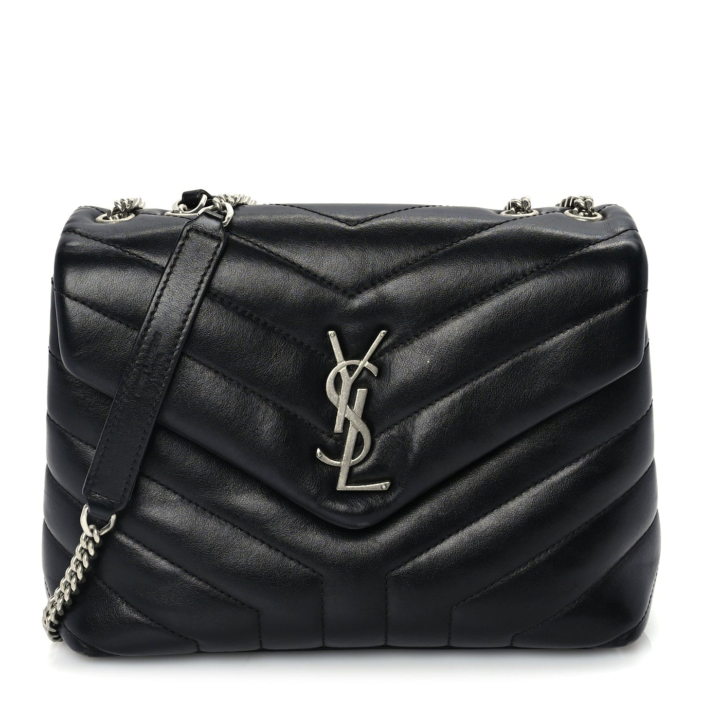 Saint Laurent Calfskin Y Quilted Monogram Small Loulou Chain Satchel Black
