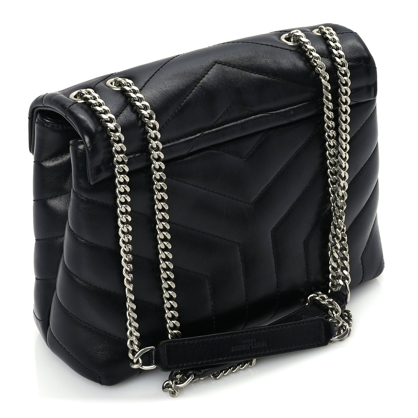 Saint Laurent Calfskin Y Quilted Monogram Small Loulou Chain Satchel Black