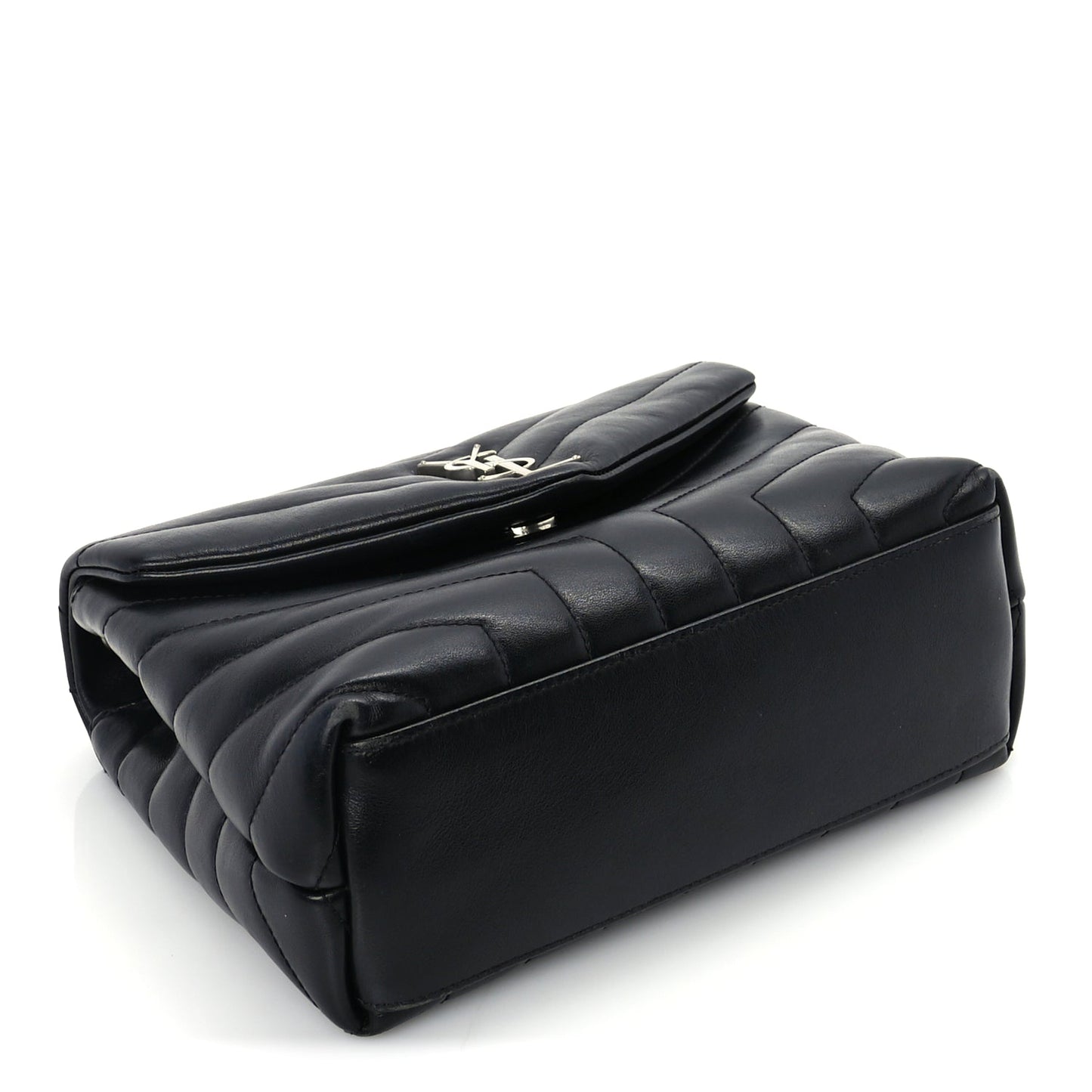 Saint Laurent Calfskin Y Quilted Monogram Small Loulou Chain Satchel Black