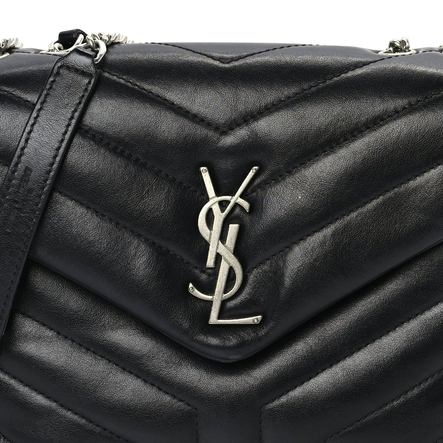 Saint Laurent Calfskin Y Quilted Monogram Small Loulou Chain Satchel Black