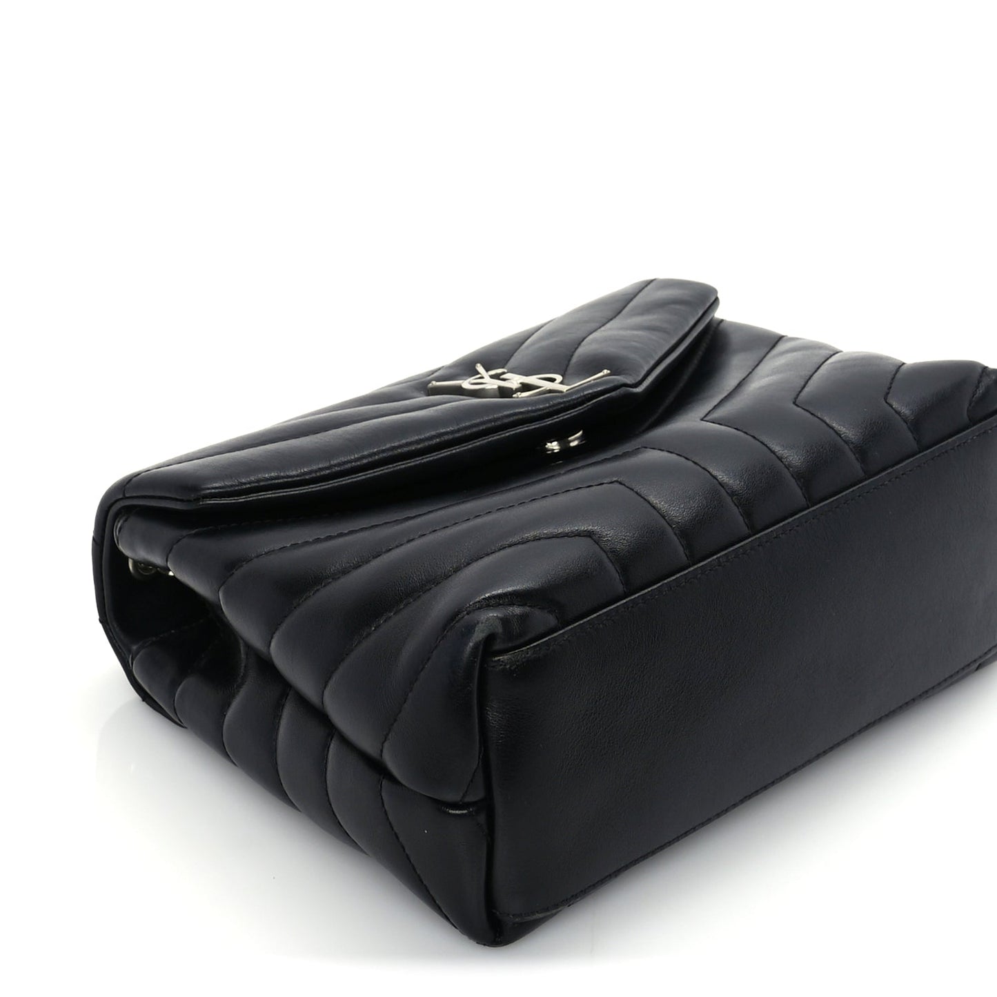 Saint Laurent Calfskin Y Quilted Monogram Small Loulou Chain Satchel Black
