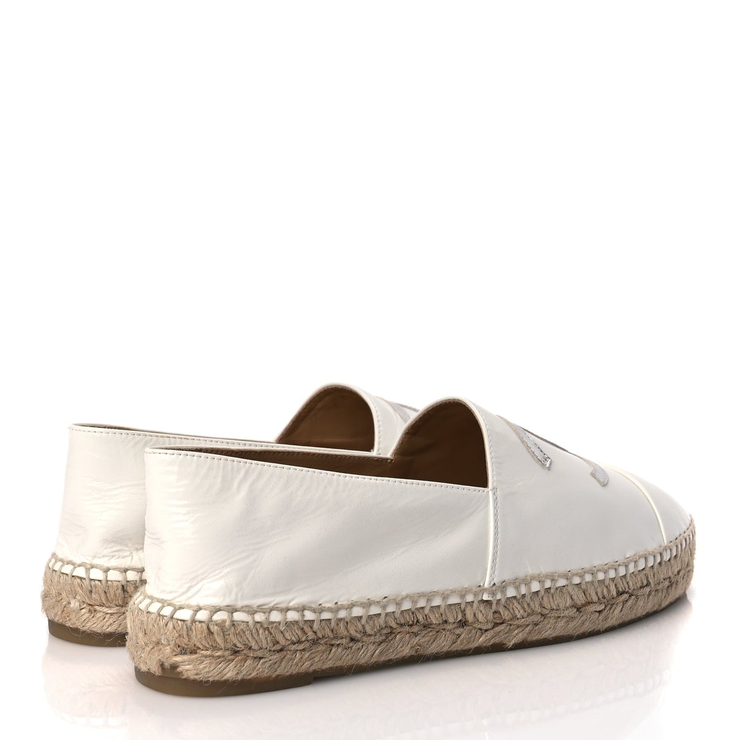 Chanel Distressed Patent CC Espadrilles 40 White Silver