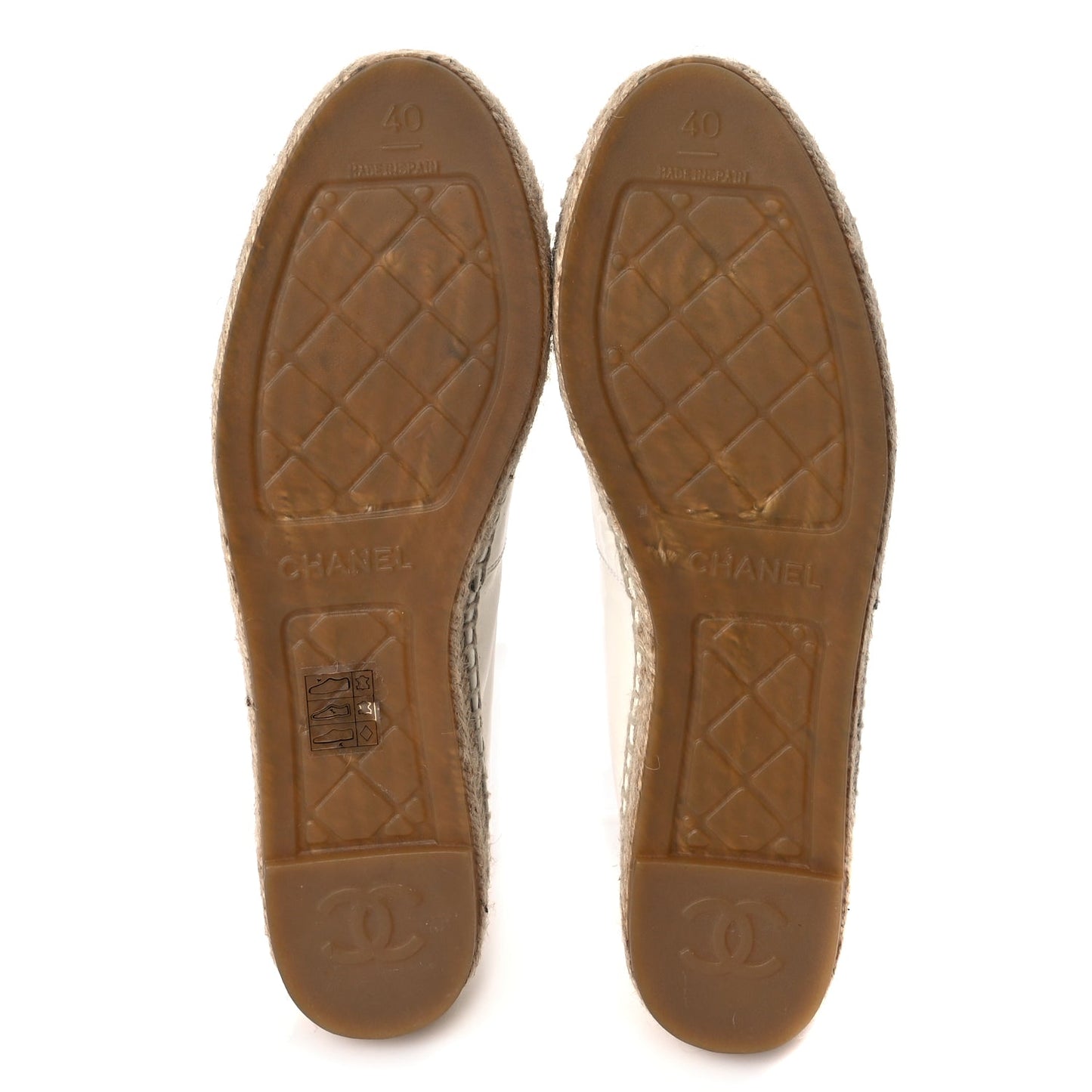 Chanel Distressed Patent CC Espadrilles 40 White Silver
