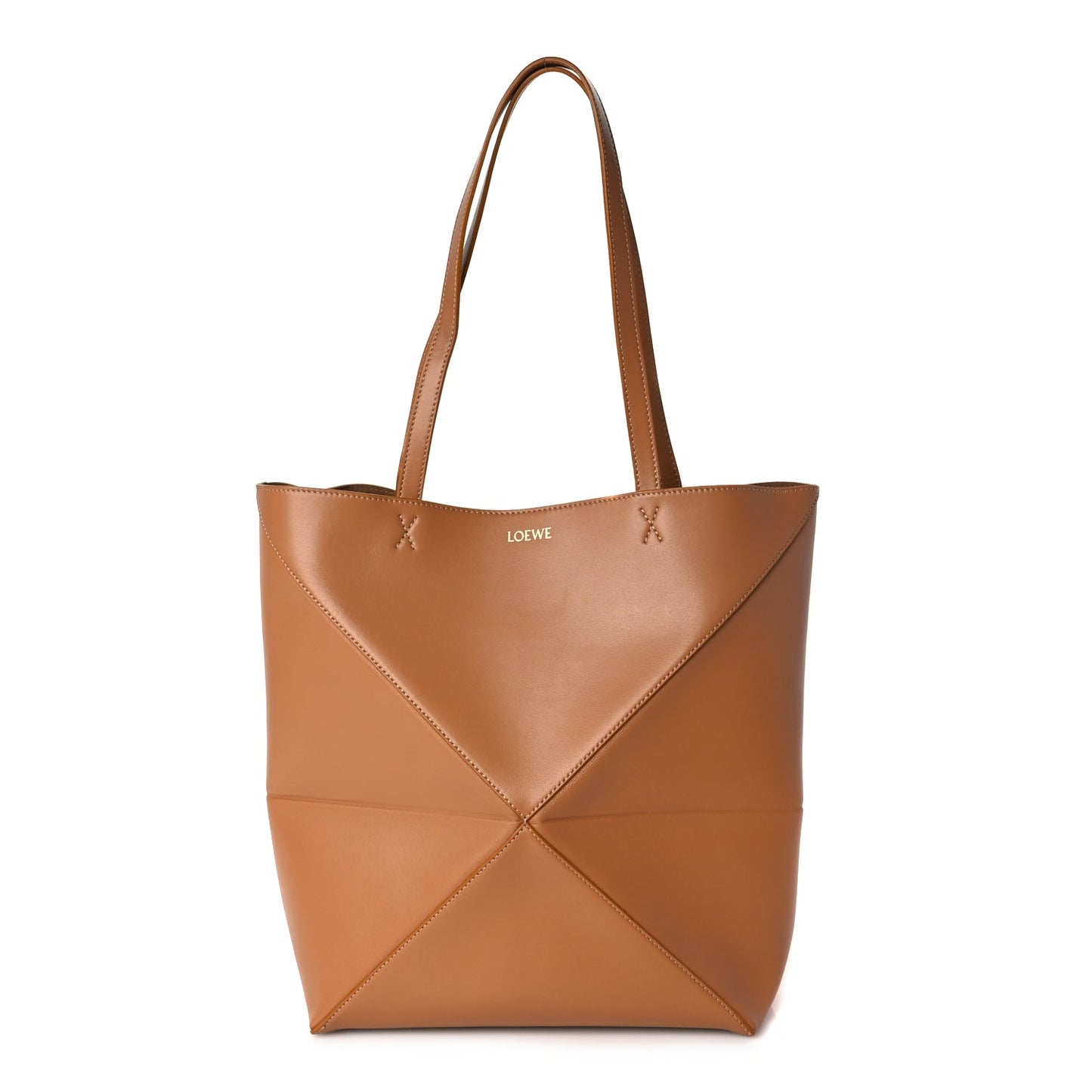 Loewe Shiny Calfskin Medium Puzzle Fold Tote Warm Desert
