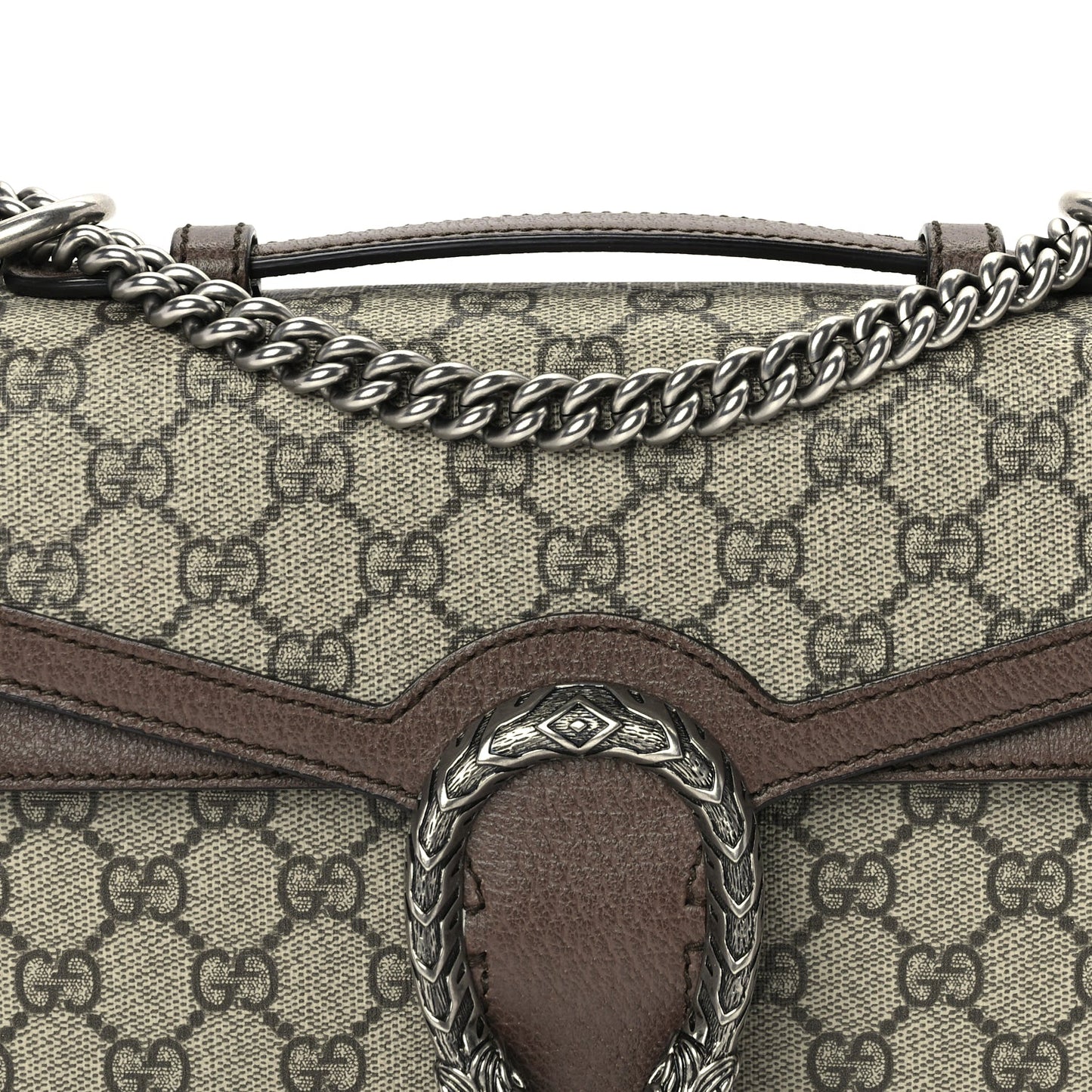 Gucci GG Supreme Monogram Textured Dollar Calfskin Top Handle Dionysus Shoulder Bag Beige Ebony New Acero