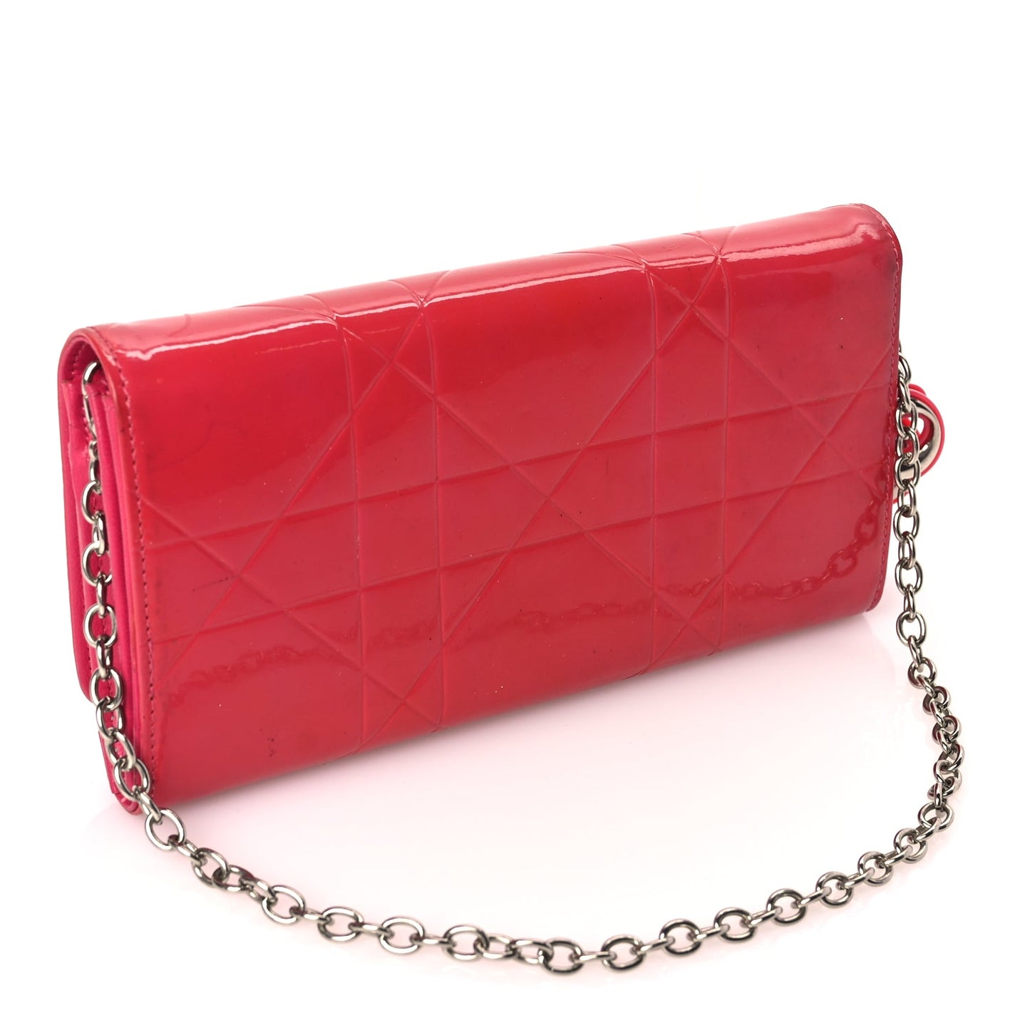 Christian Dior Patent Cannage Rendez-vous Chain Wallet Fuchsia