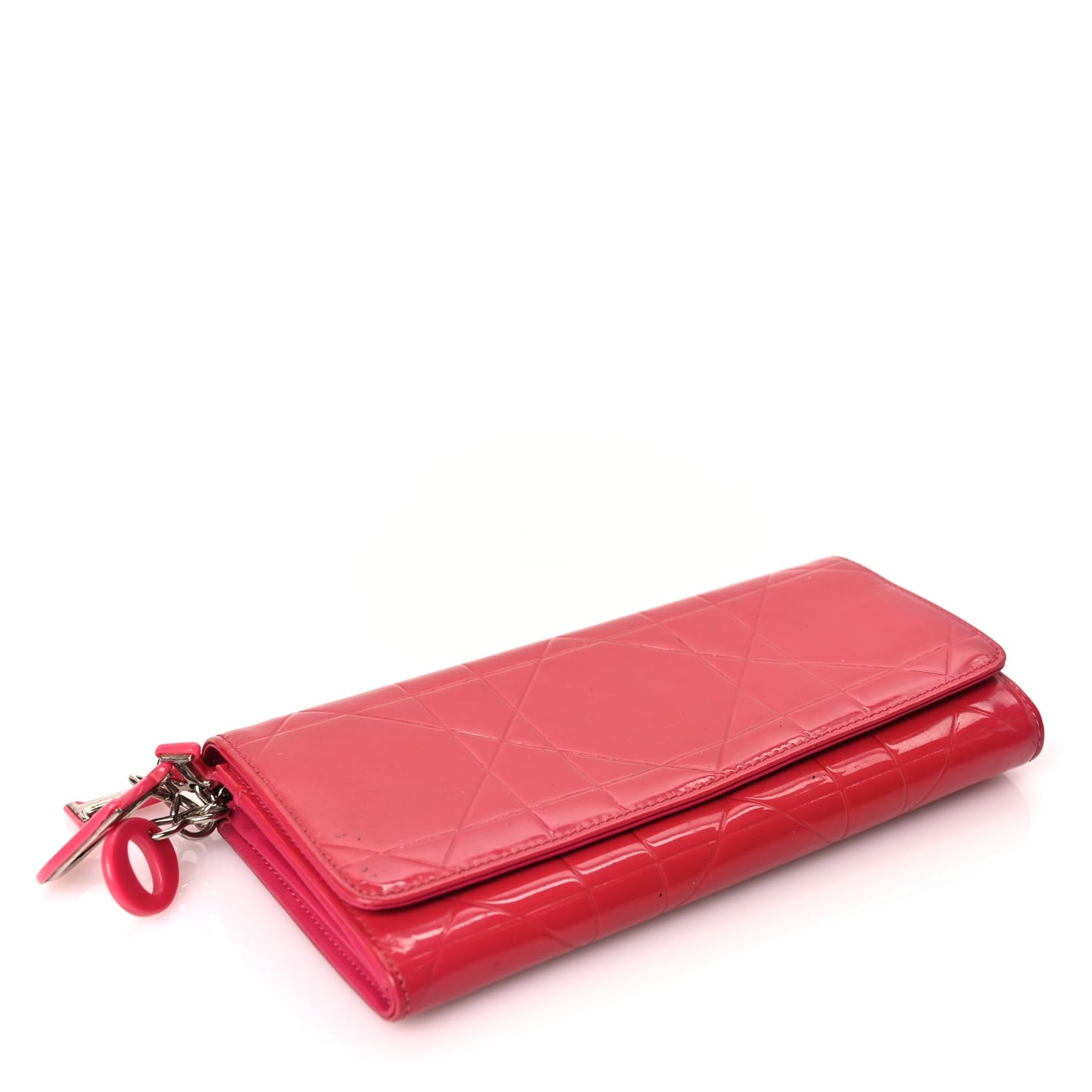 Christian Dior Patent Cannage Rendez-vous Chain Wallet Fuchsia