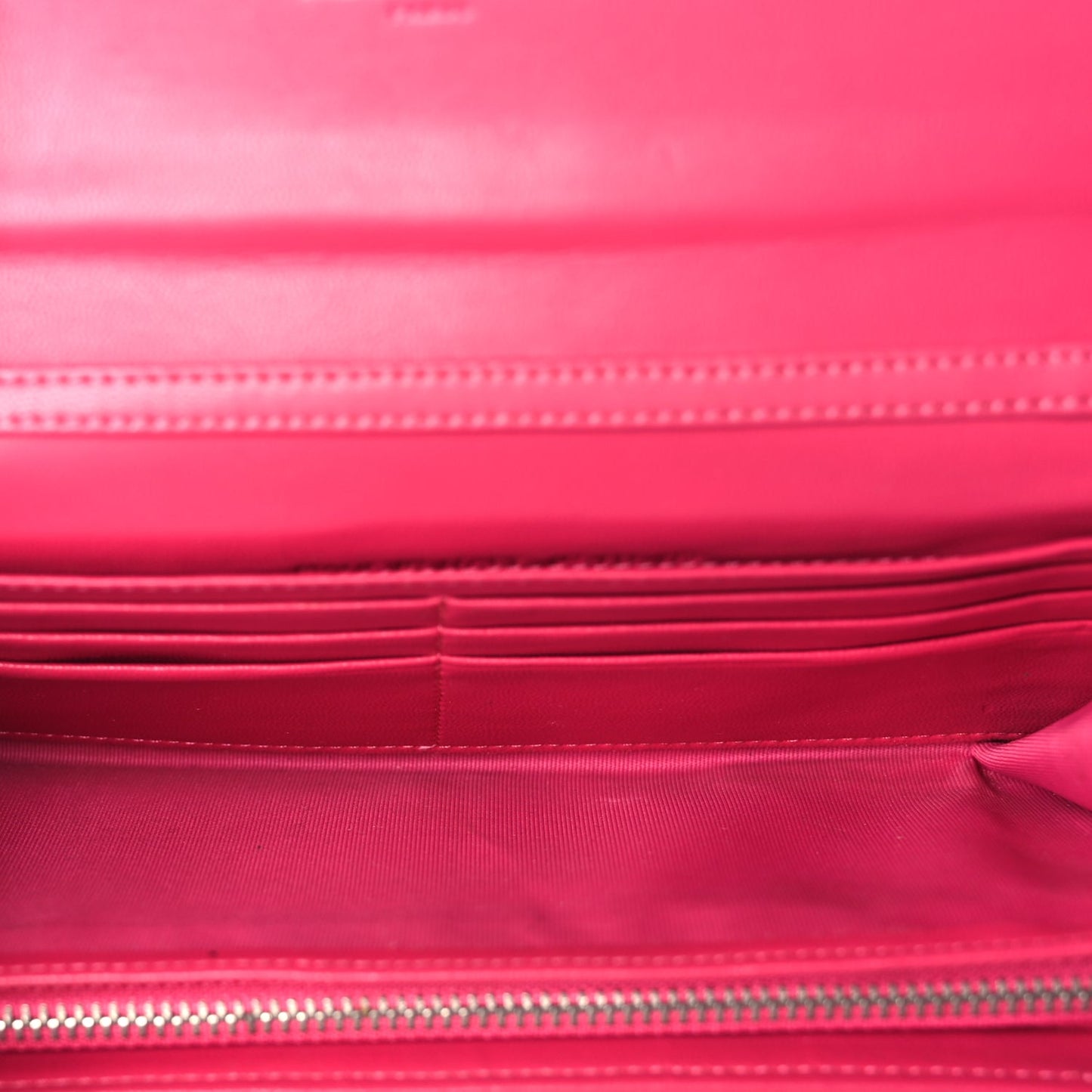 Christian Dior Patent Cannage Rendez-vous Chain Wallet Fuchsia