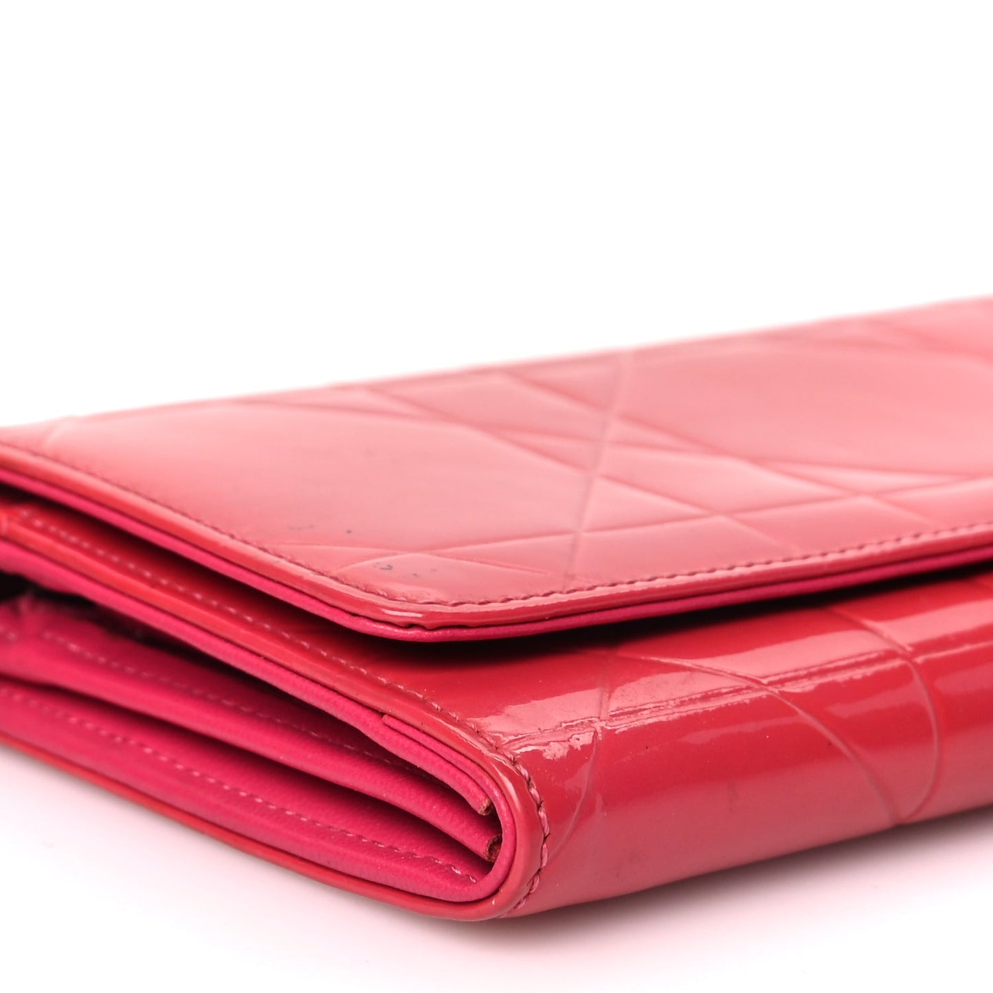 Christian Dior Patent Cannage Rendez-vous Chain Wallet Fuchsia