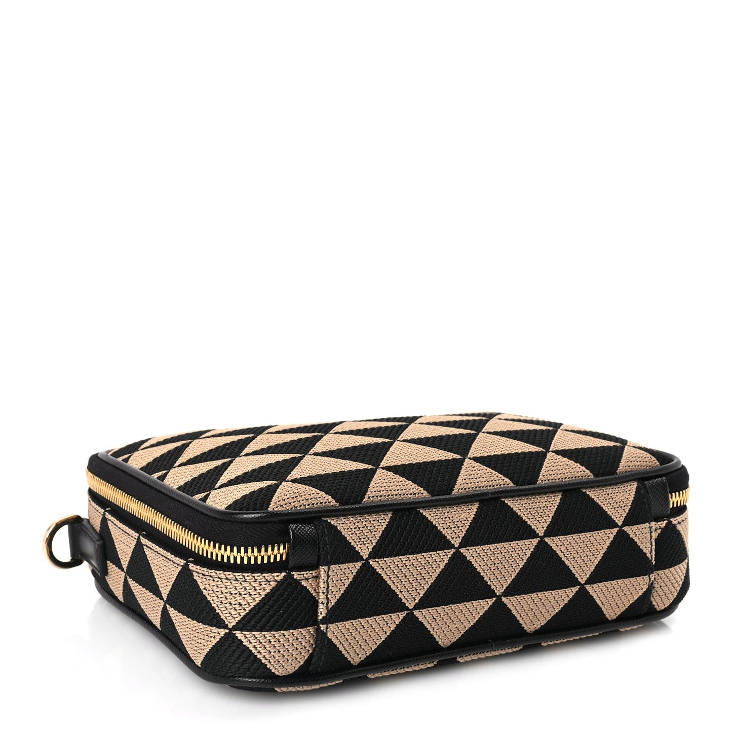 Prada Jacquard Saffiano Triangolo Symbole Embroidered Medium Shoulder Bag Black Corda