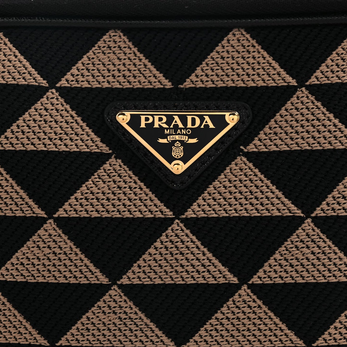 Prada Jacquard Saffiano Triangolo Symbole Embroidered Medium Shoulder Bag Black Corda
