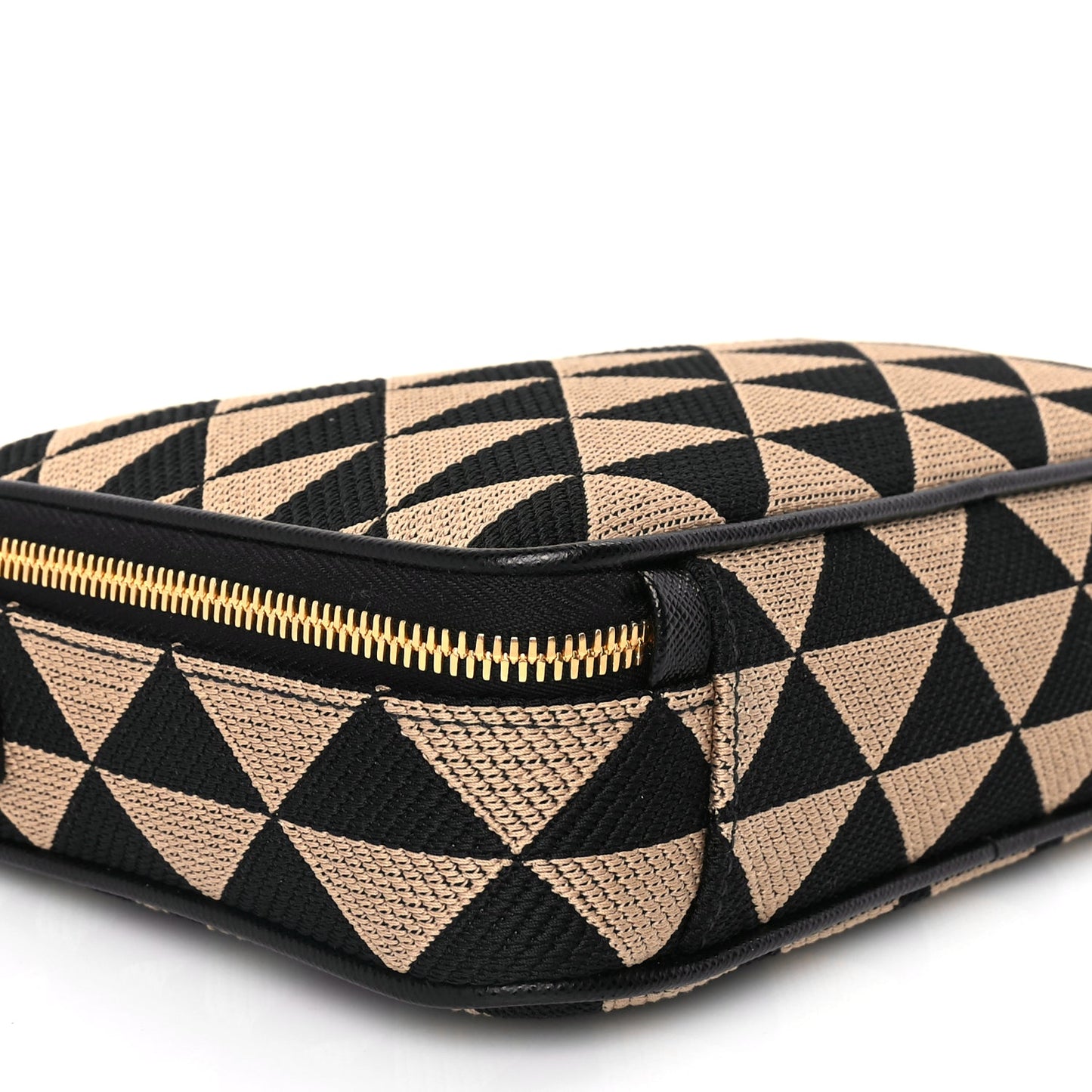Prada Jacquard Saffiano Triangolo Symbole Embroidered Medium Shoulder Bag Black Corda