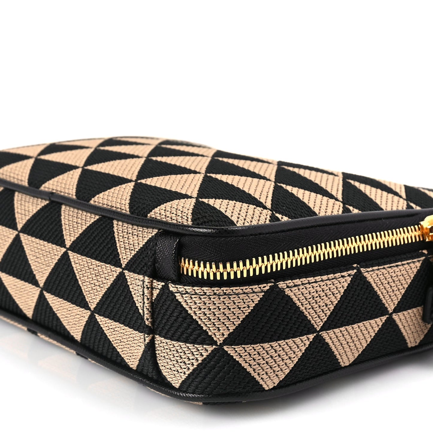Prada Jacquard Saffiano Triangolo Symbole Embroidered Medium Shoulder Bag Black Corda